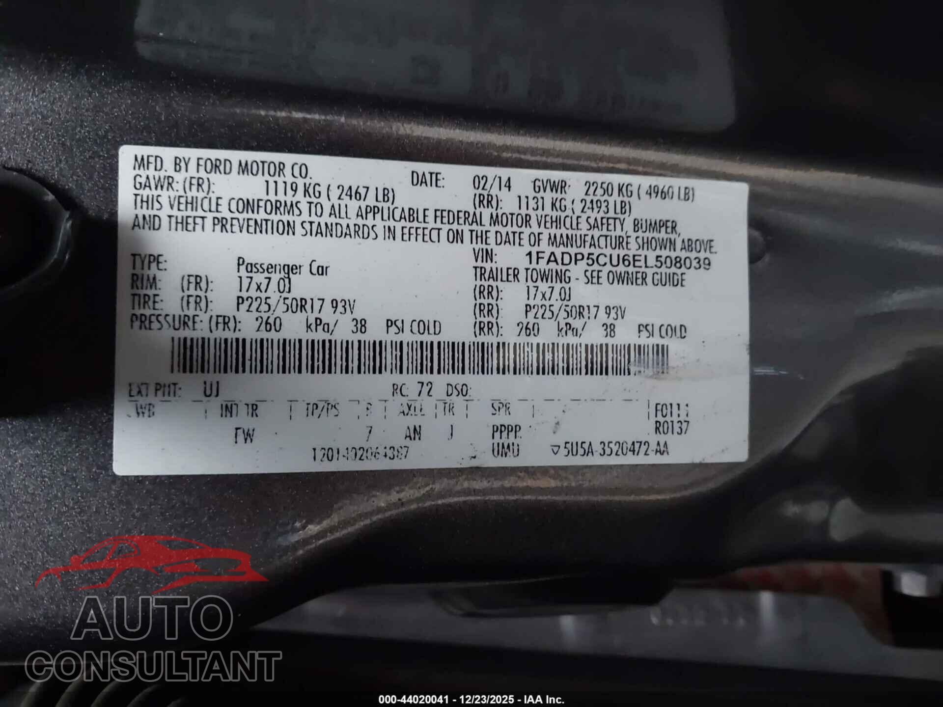 FORD C-MAX ENERGI 2014 - 1FADP5CU6EL508039