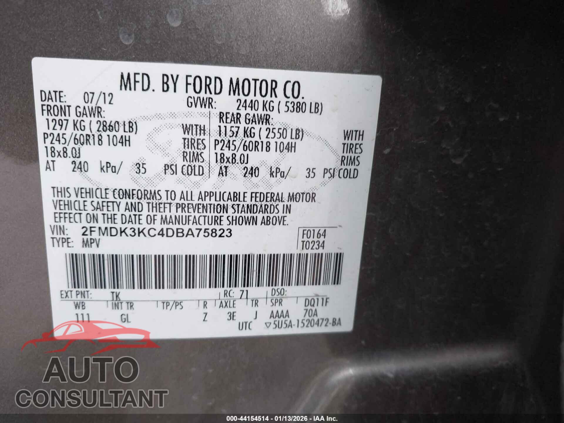 FORD EDGE 2013 - 2FMDK3KC4DBA75823
