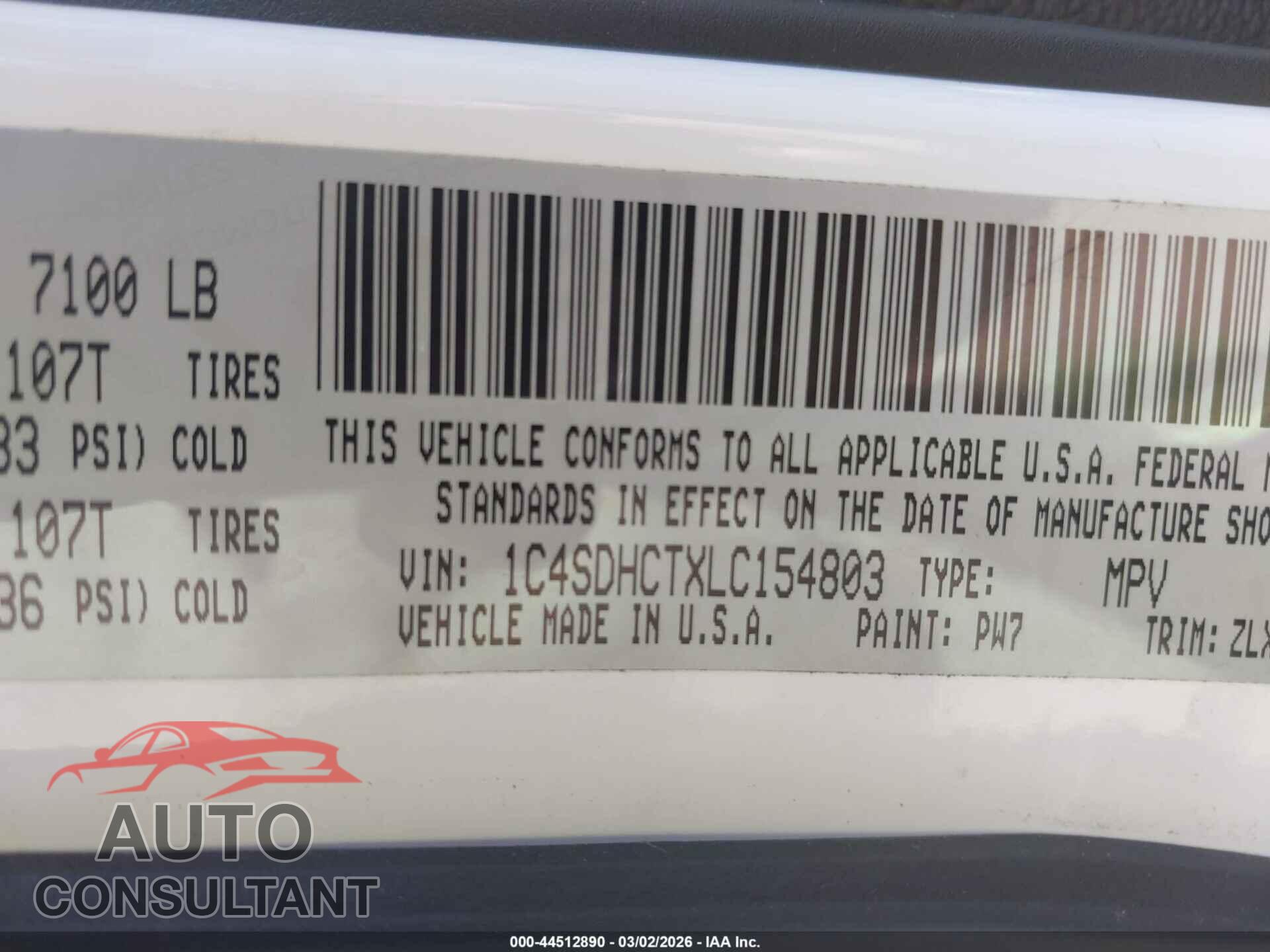 DODGE DURANGO 2020 - 1C4SDHCTXLC154803