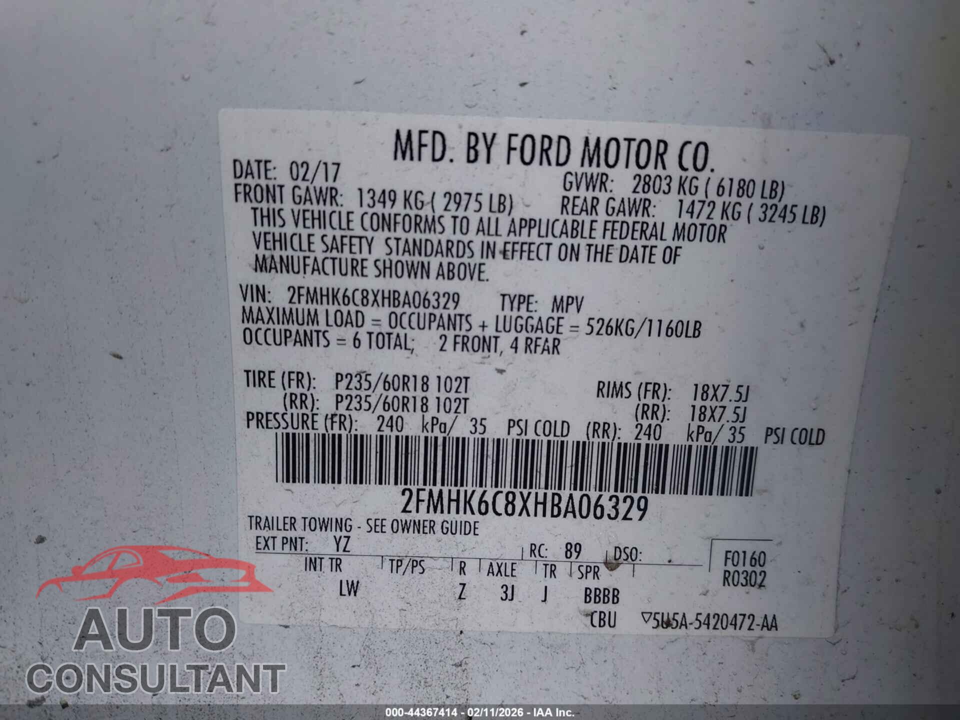 FORD FLEX 2017 - 2FMHK6C8XHBA06329