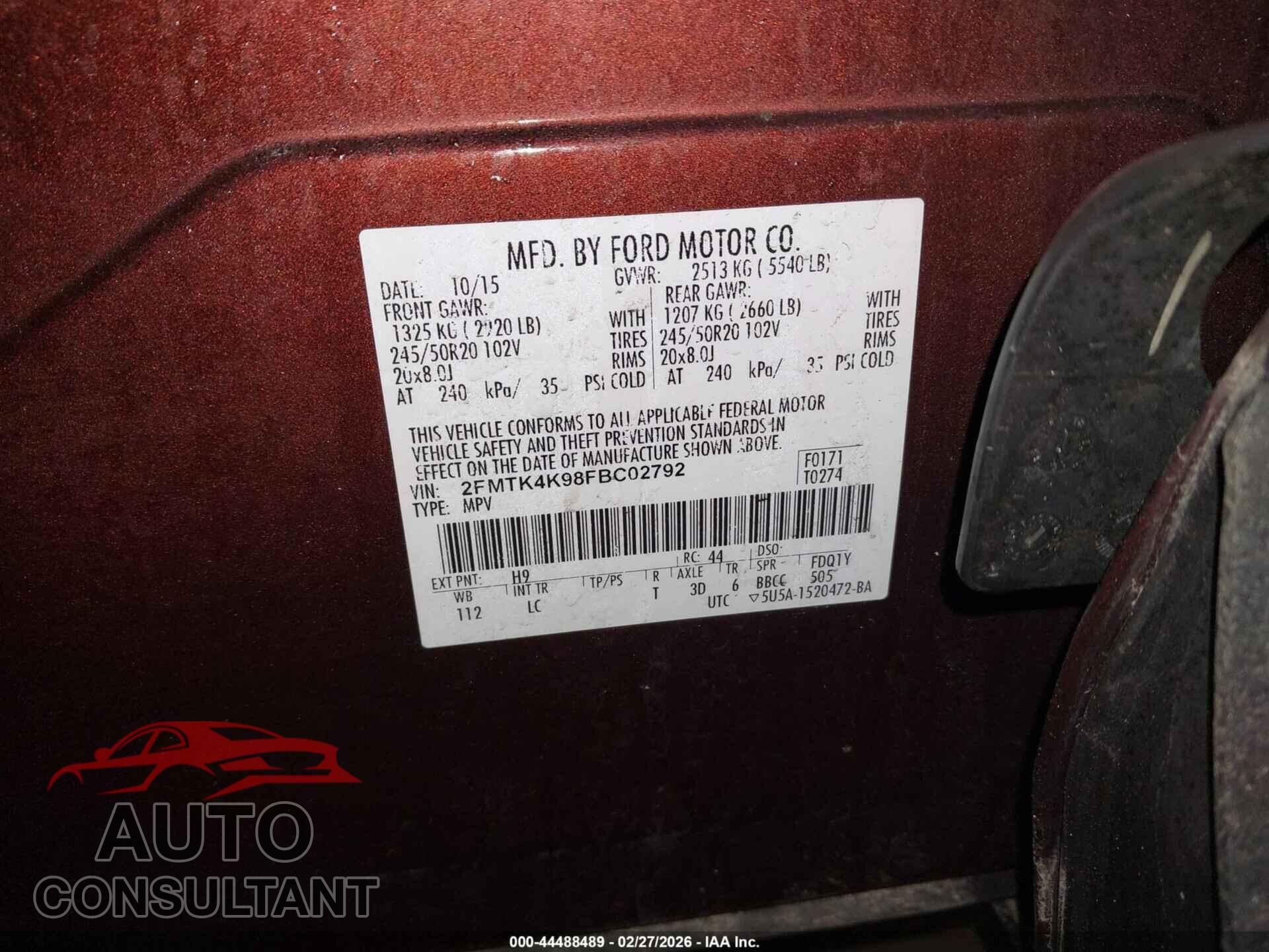 FORD EDGE 2015 - 2FMTK4K98FBC02792