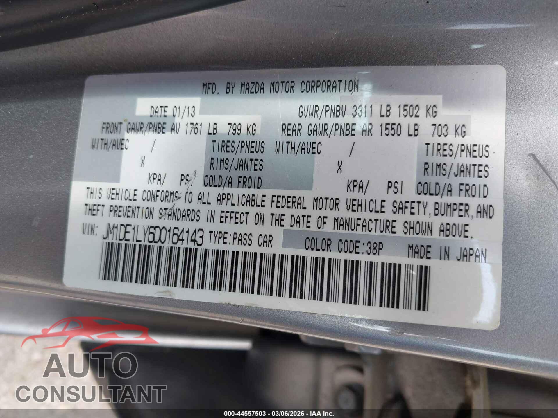 MAZDA MAZDA2 2013 - JM1DE1LY6D0164143