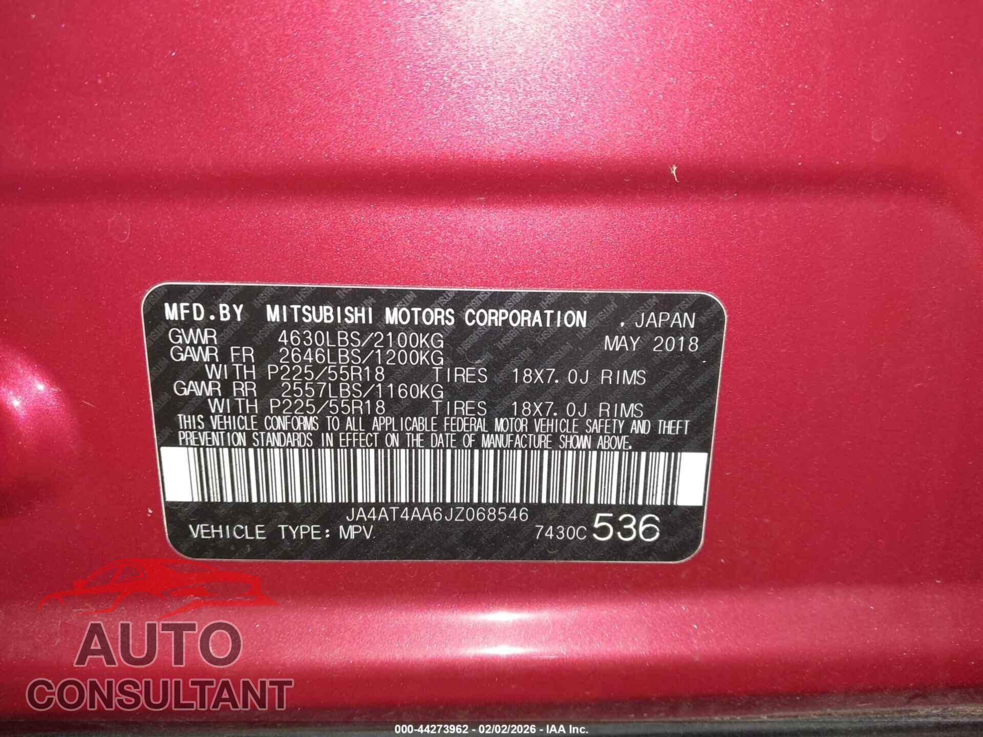 MITSUBISHI ECLIPSE CROSS 2018 - JA4AT4AA6JZ068546