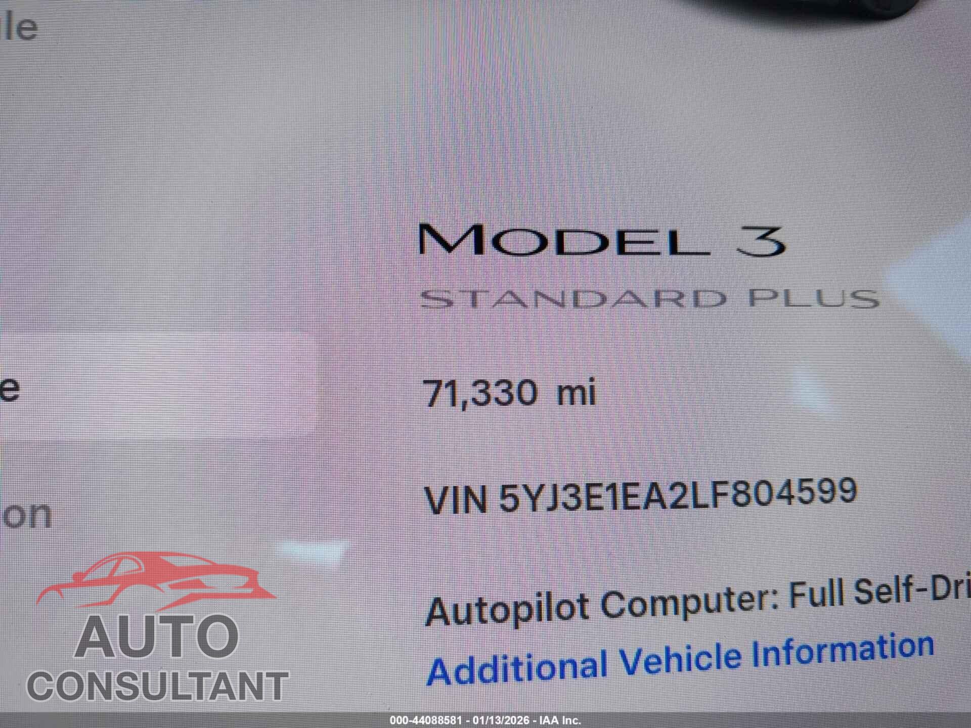 TESLA MODEL 3 2020 - 5YJ3E1EA2LF804599