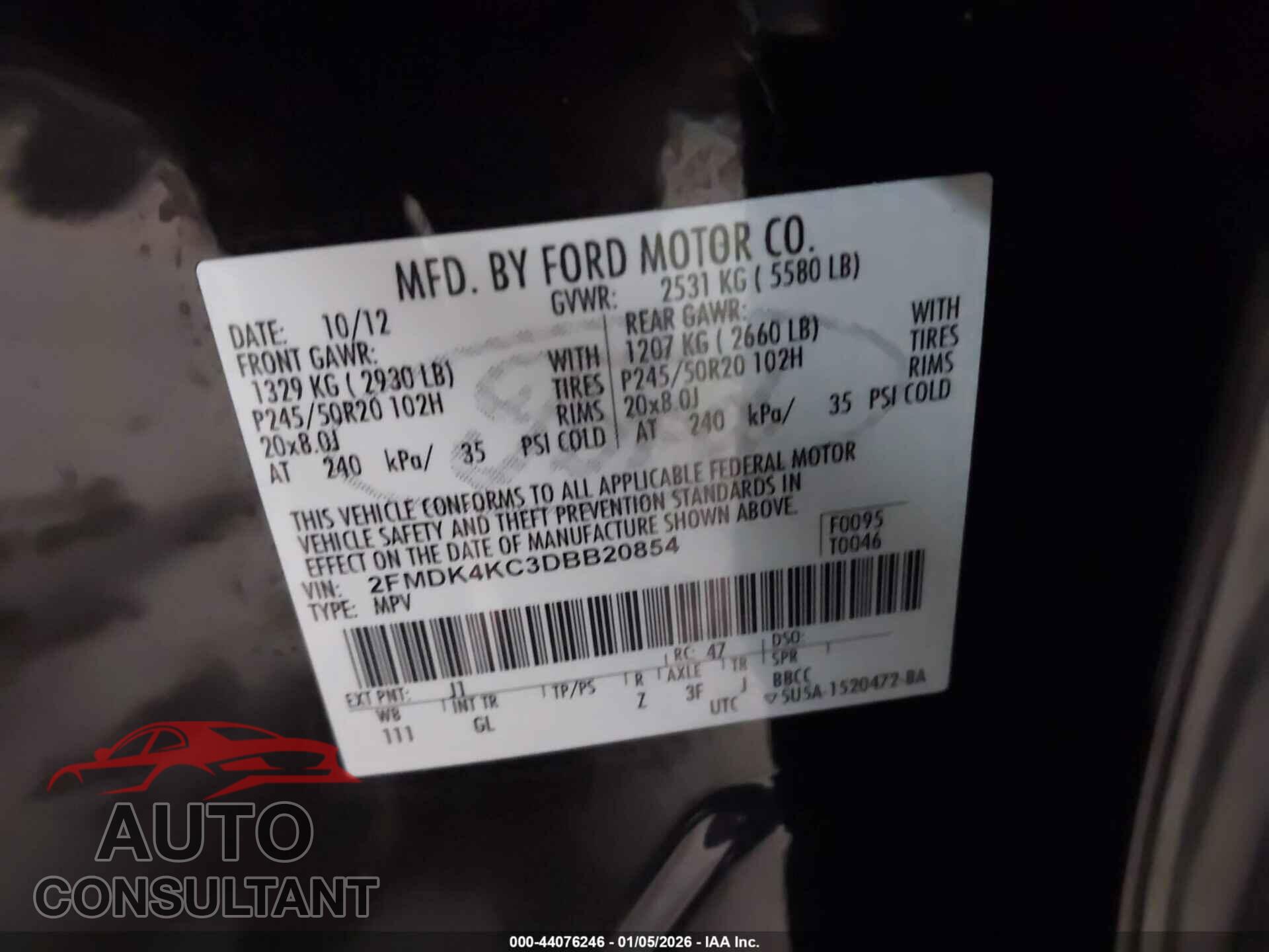 FORD EDGE 2013 - 2FMDK4KC3DBB20854