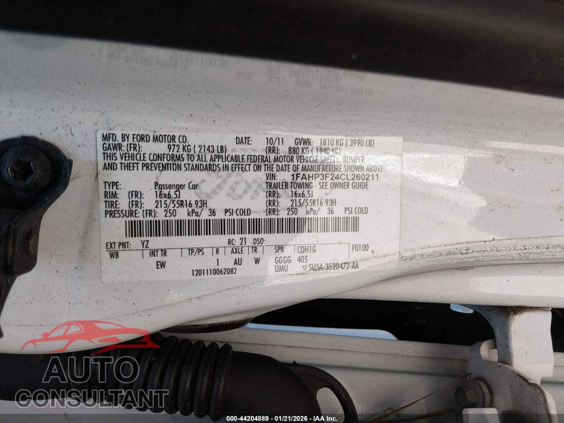 FORD FOCUS 2012 - 1FAHP3F24CL260211