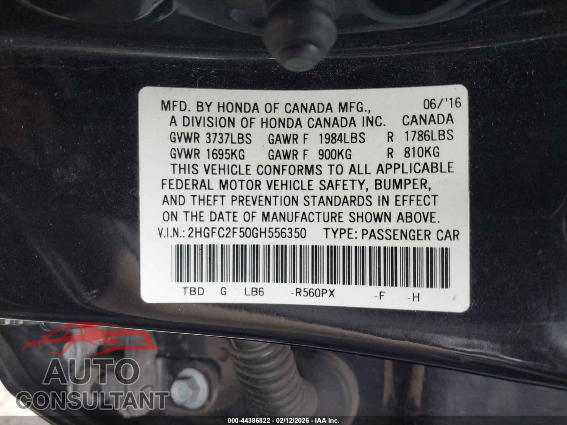 HONDA CIVIC 2016 - 2HGFC2F50GH556350