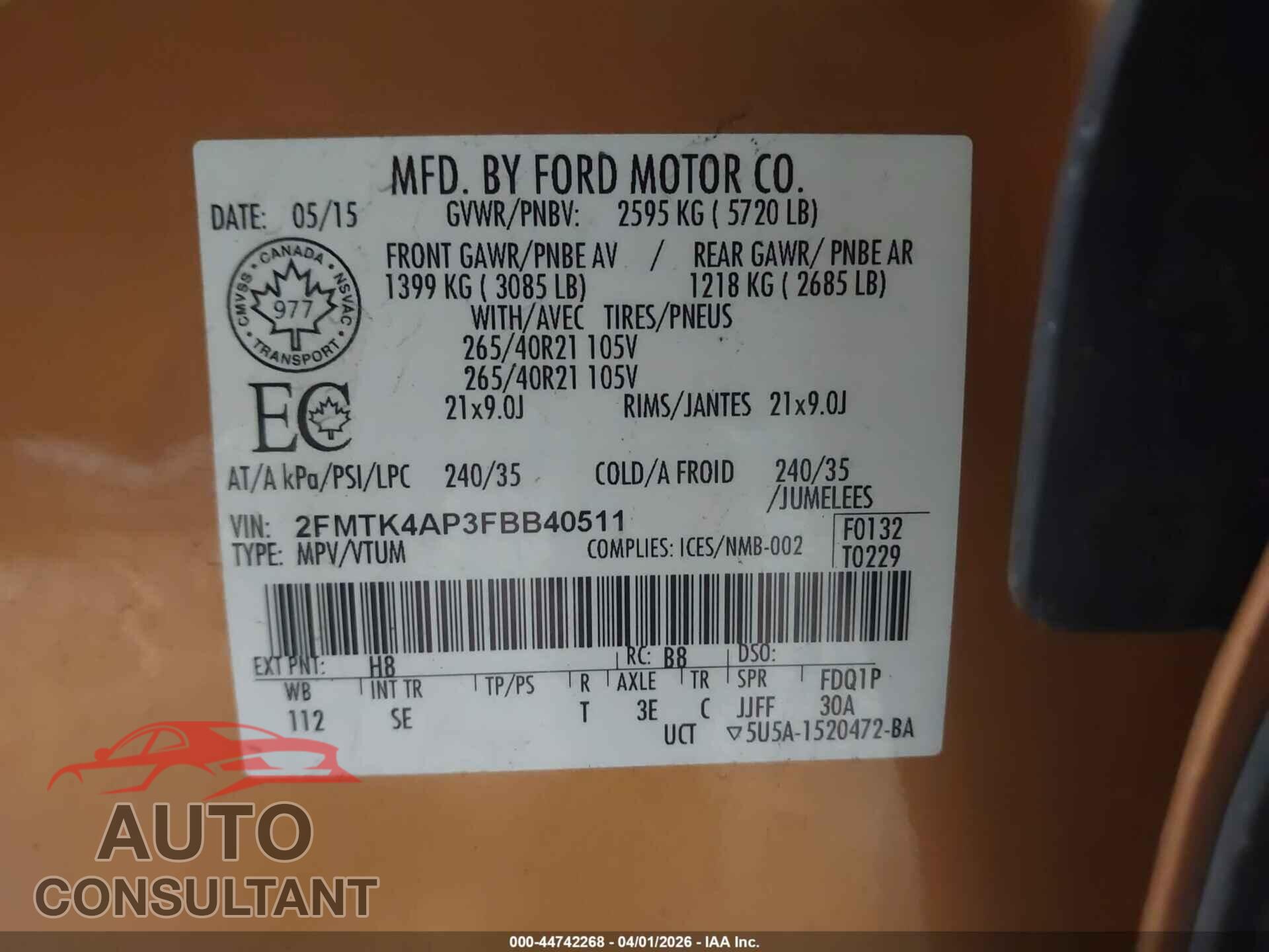 FORD EDGE 2015 - 2FMTK4AP3FBB40511