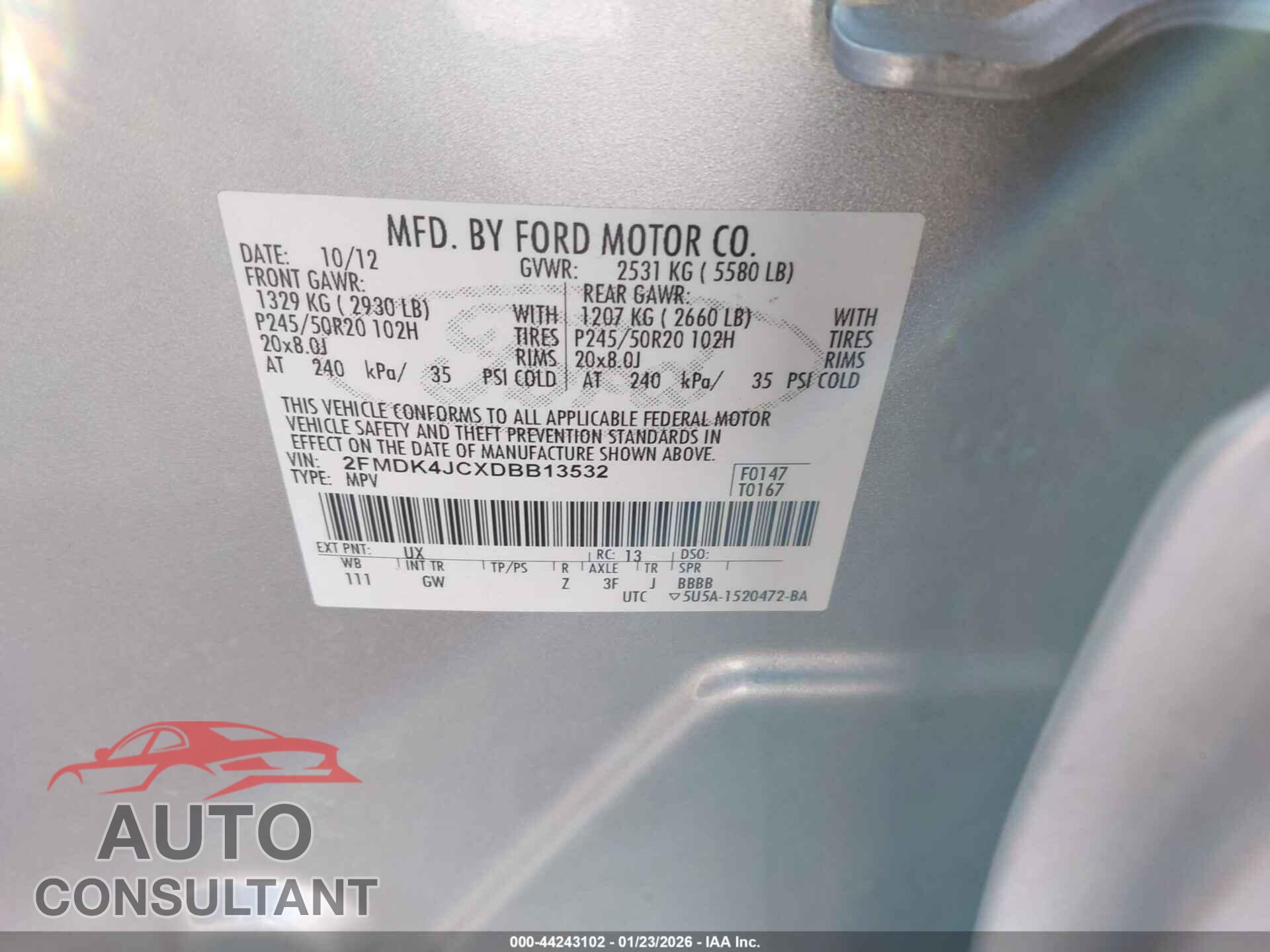 FORD EDGE 2013 - 2FMDK4JCXDBB13532