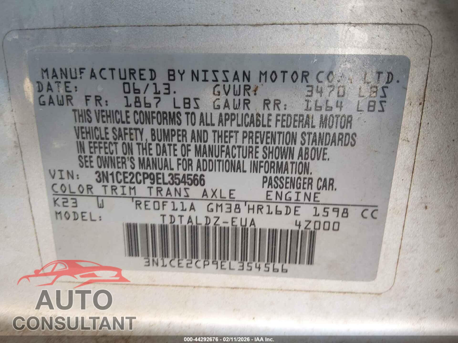 NISSAN VERSA NOTE 2014 - 3N1CE2CP9EL354566
