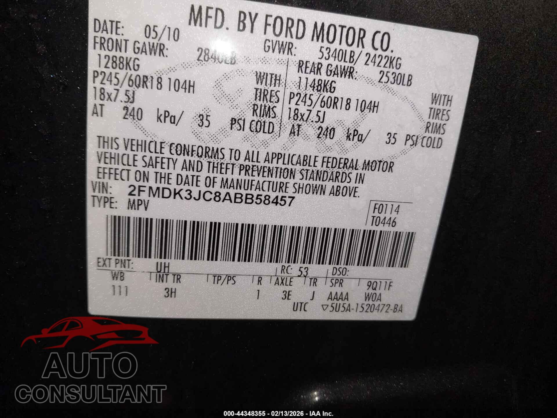 FORD EDGE 2010 - 2FMDK3JC8ABB58457