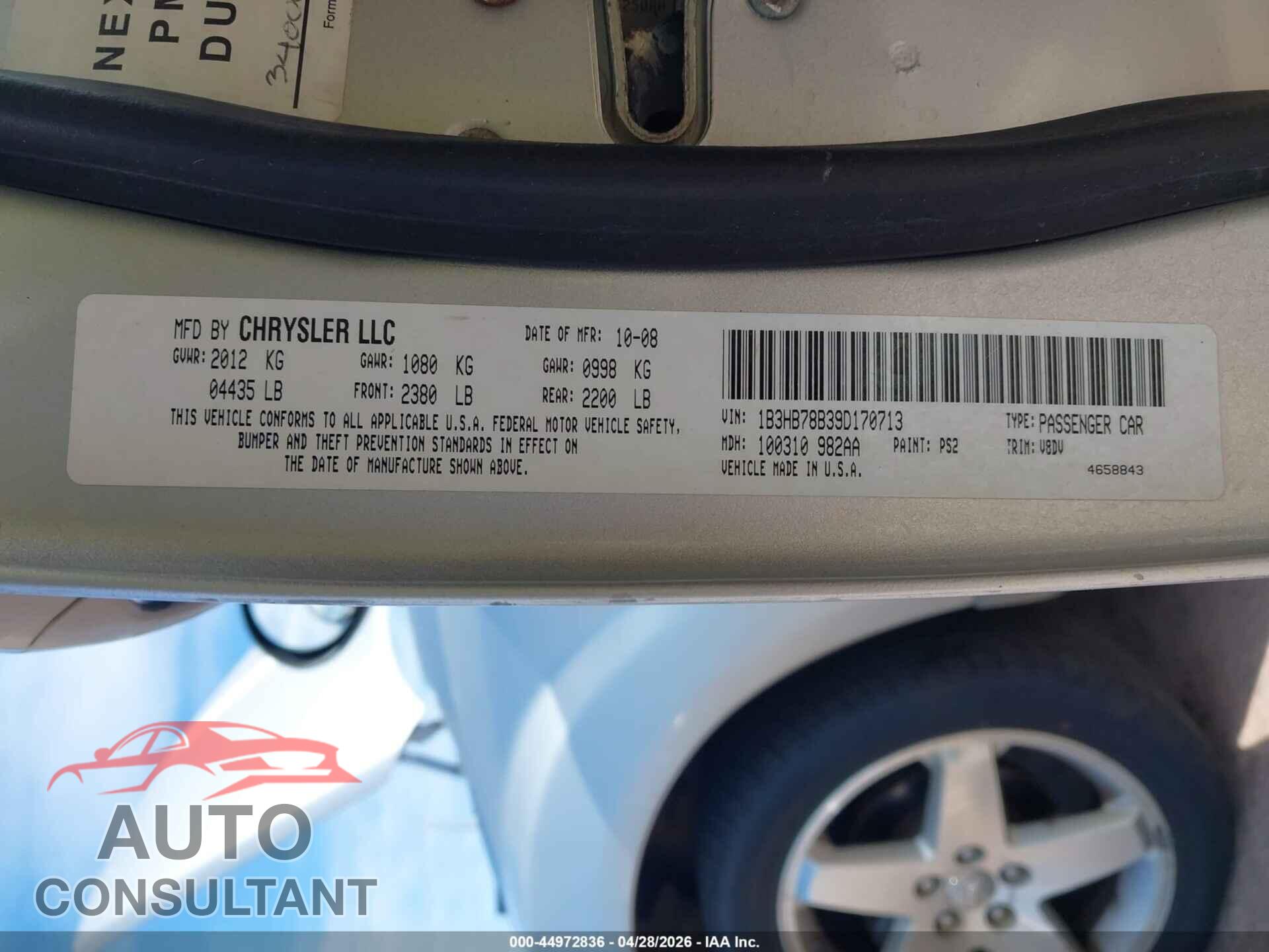 DODGE CALIBER 2009 - 1B3HB78B39D170713