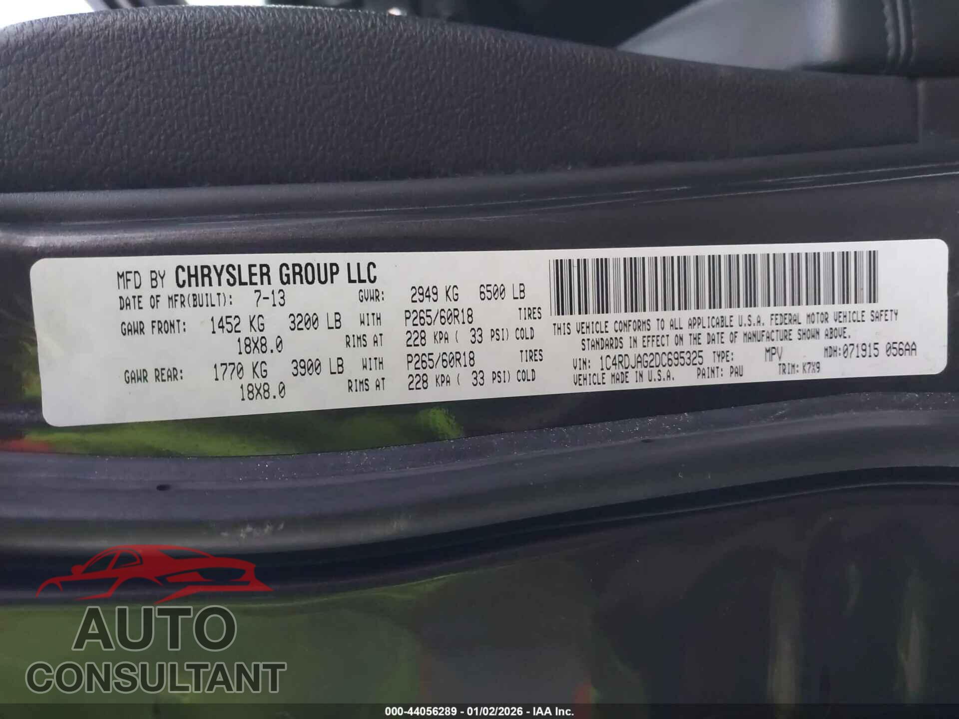 DODGE DURANGO 2013 - 1C4RDJAG2DC695325