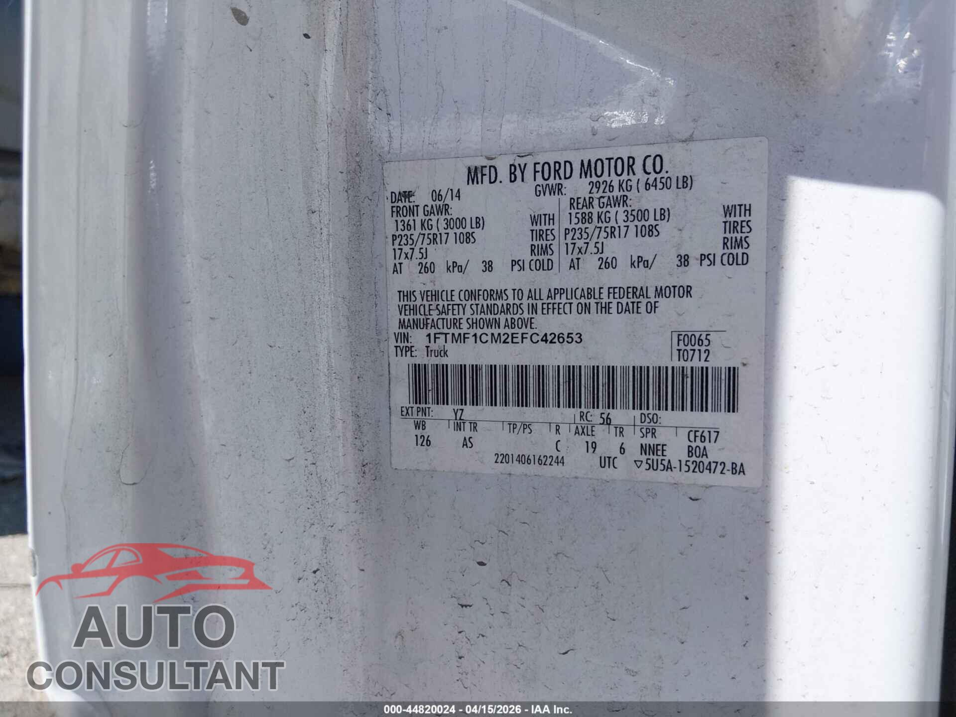 FORD F-150 2014 - 1FTMF1CM2EFC42653