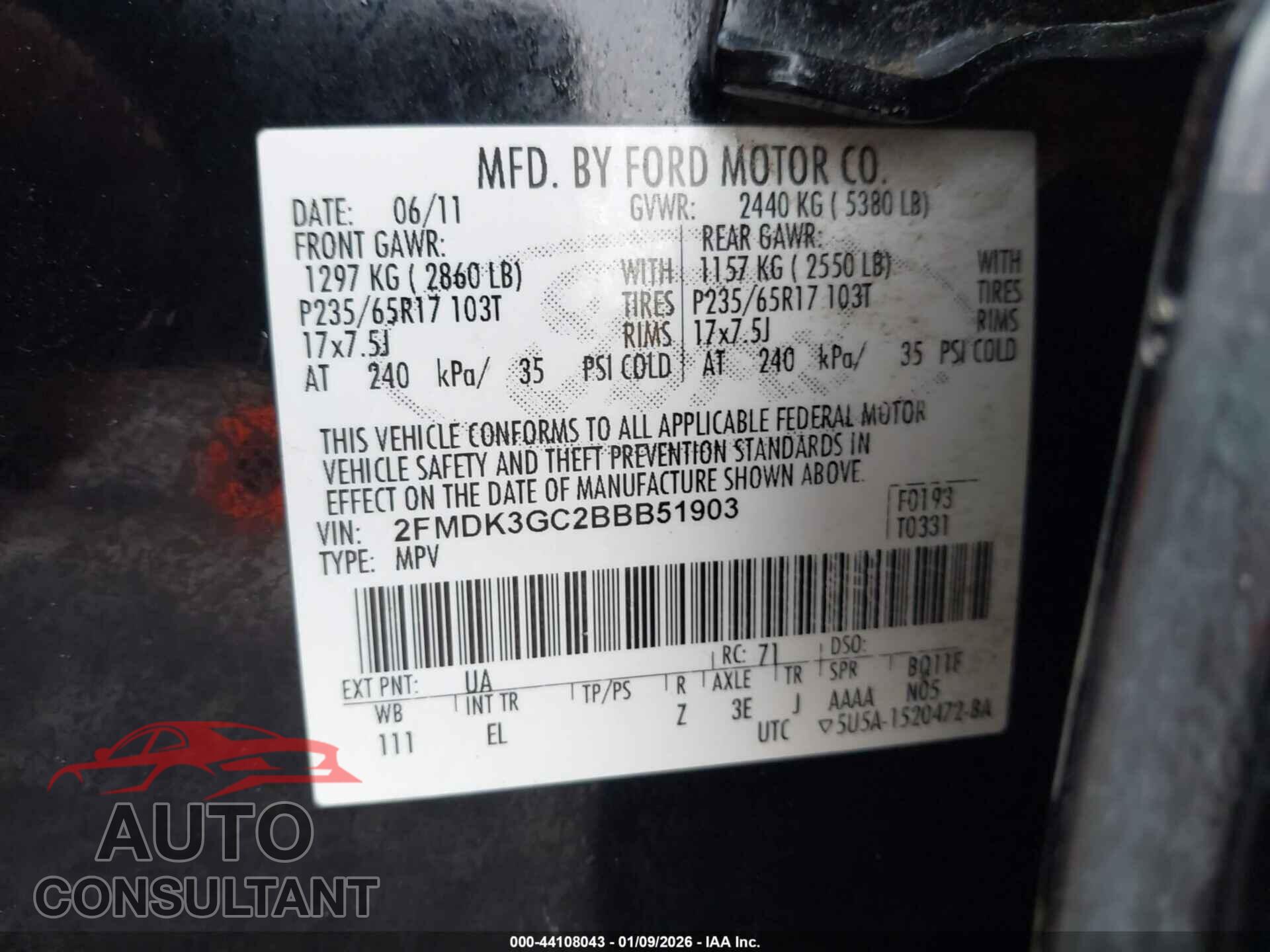 FORD EDGE 2011 - 2FMDK3GC2BBB51903