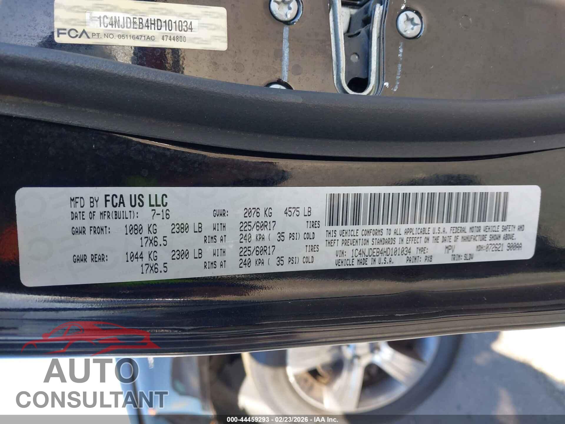 JEEP COMPASS 2017 - 1C4NJDEB4HD101034