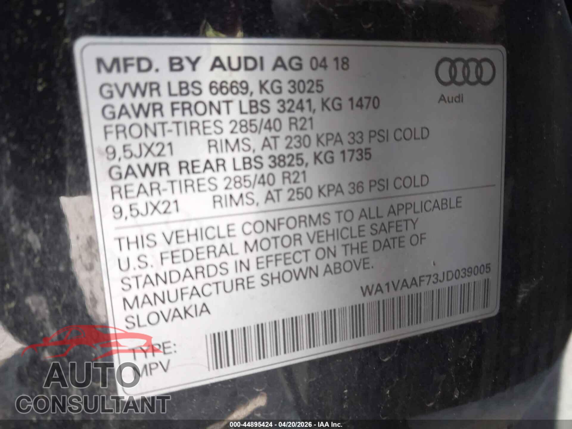 AUDI Q7 2018 - WA1VAAF73JD039005