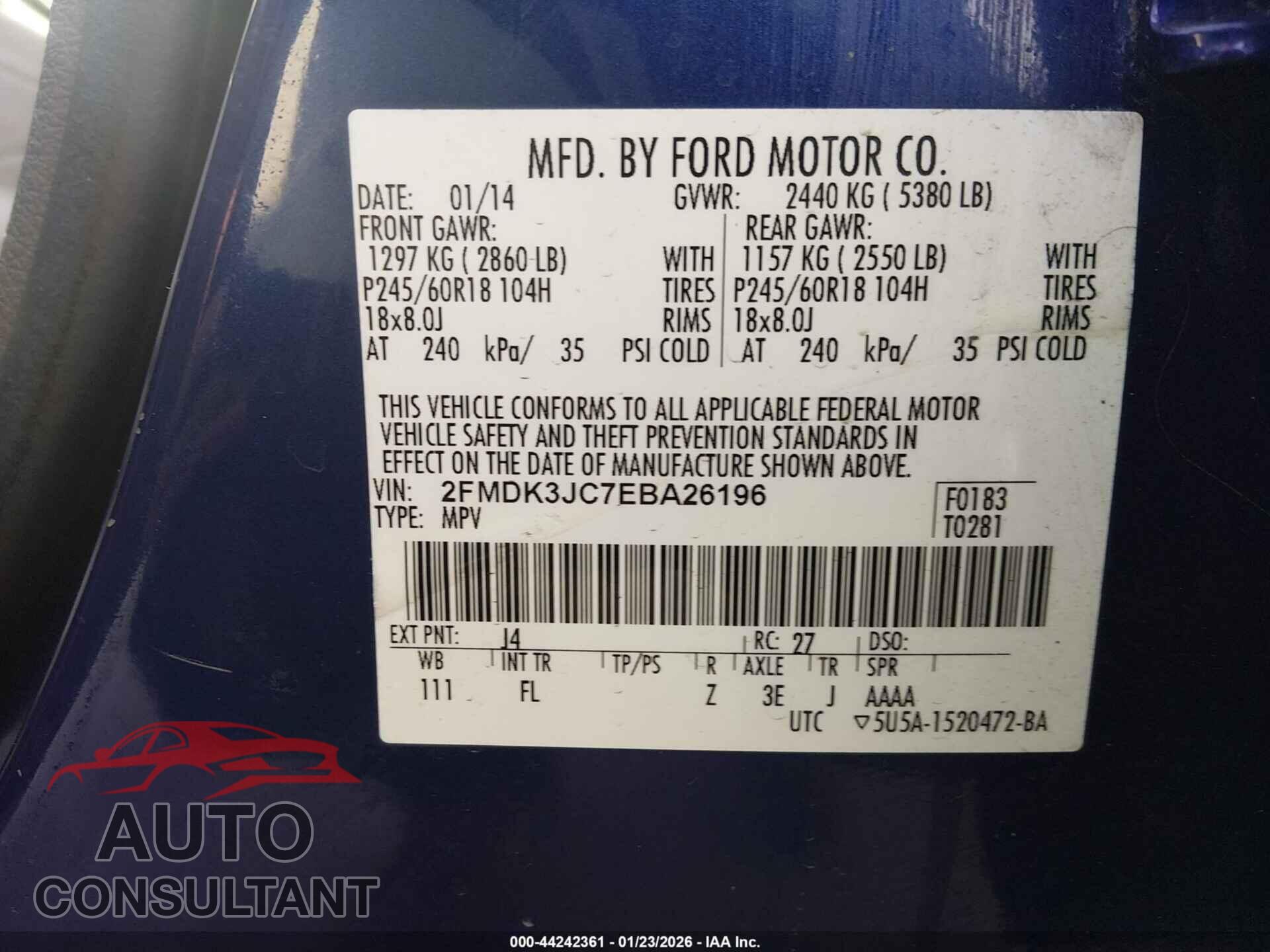 FORD EDGE 2014 - 2FMDK3JC7EBA26196