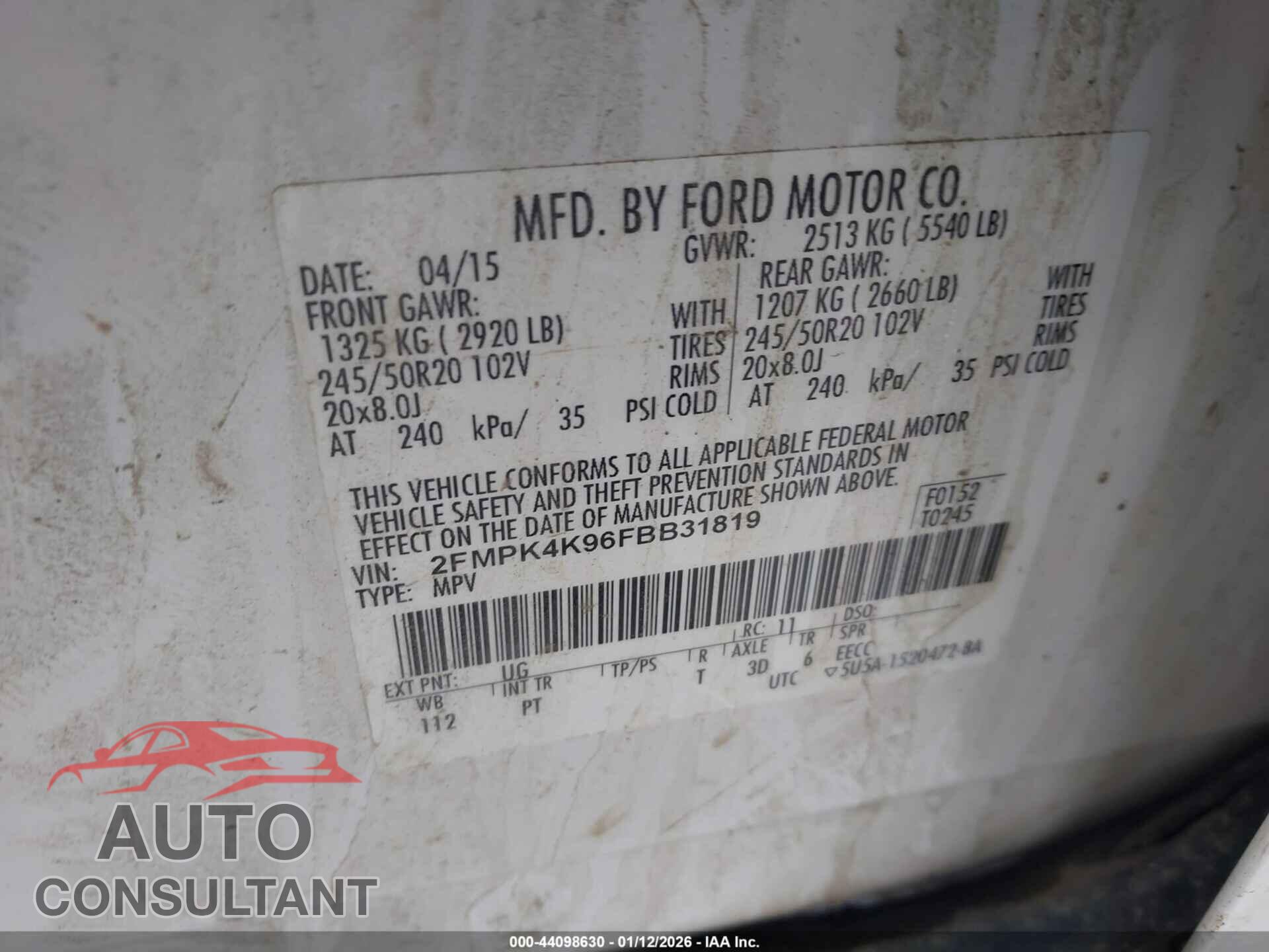 FORD EDGE 2015 - 2FMPK4K96FBB31819