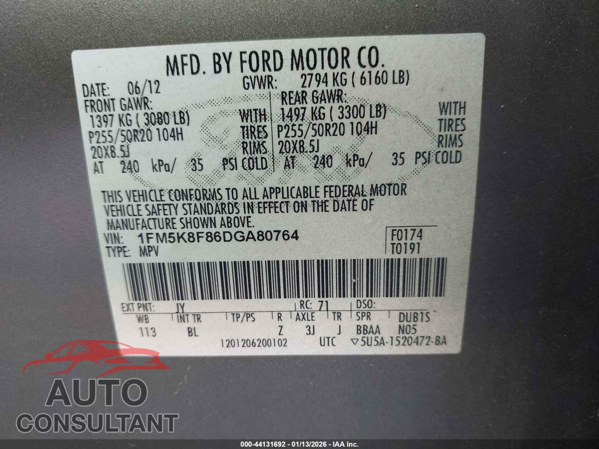 FORD EXPLORER 2013 - 1FM5K8F86DGA80764