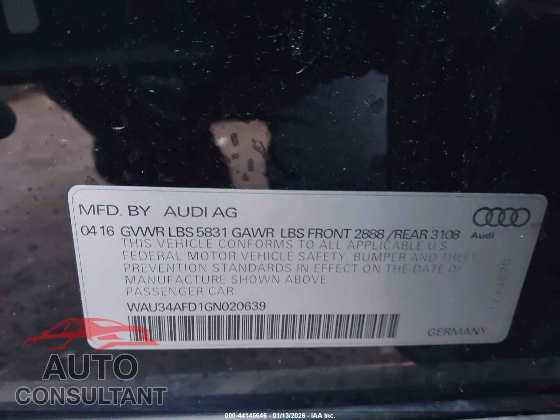 AUDI A8 L 2016 - WAU34AFD1GN020639