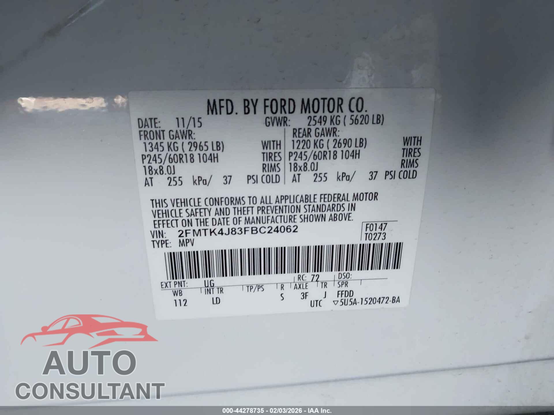 FORD EDGE 2015 - 2FMTK4J83FBC24062