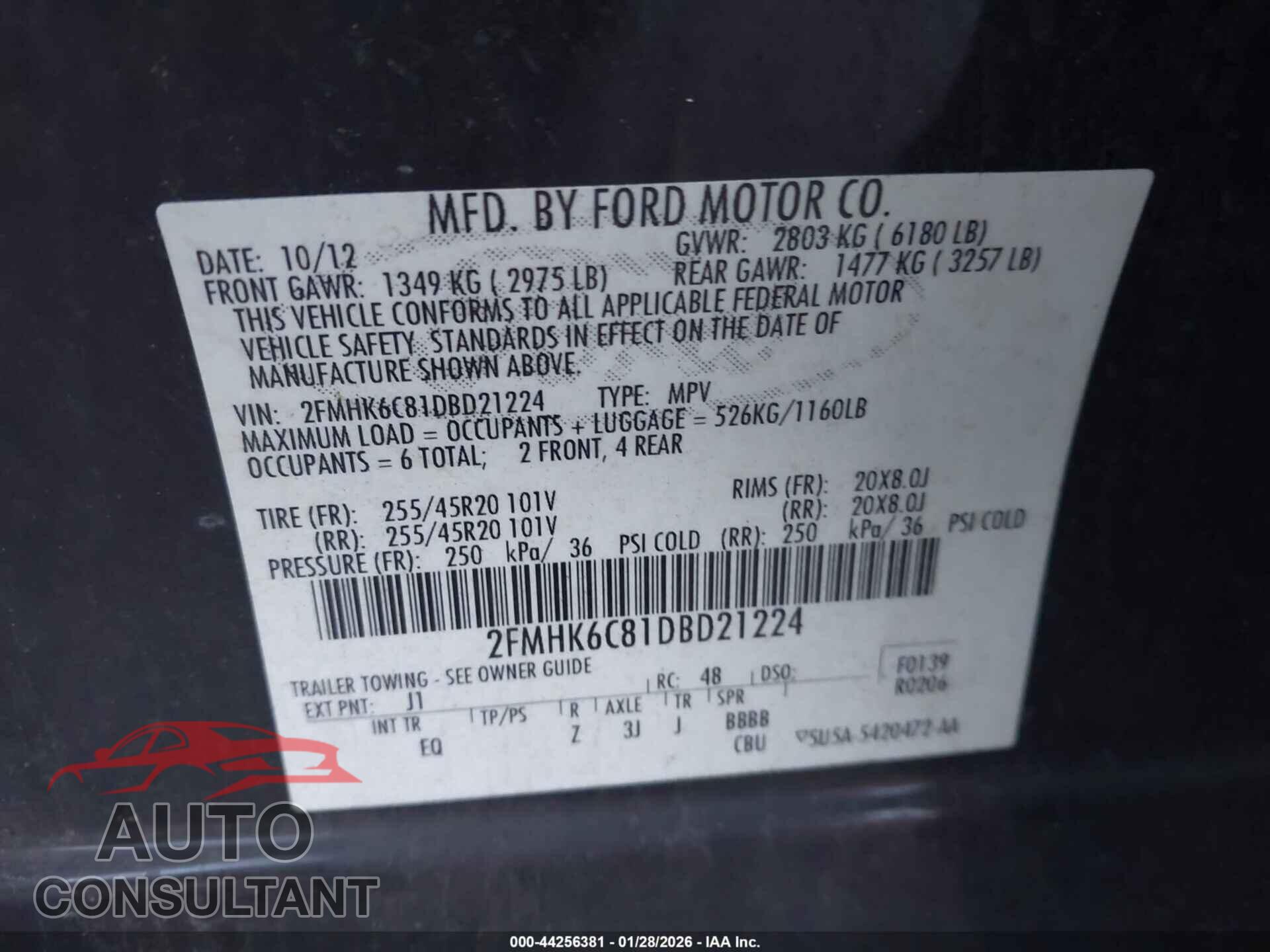 FORD FLEX 2013 - 2FMHK6C81DBD21224