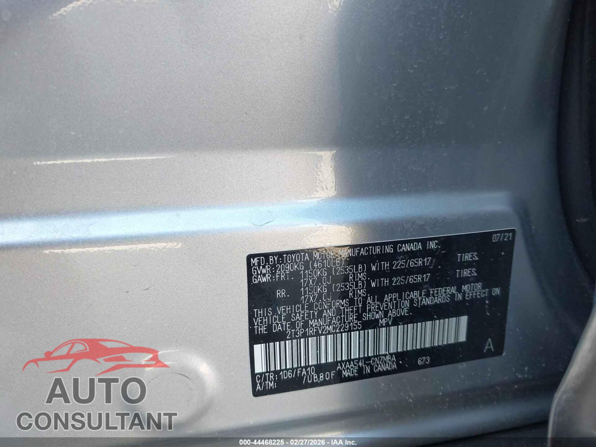 TOYOTA RAV4 2021 - 2T3P1RFV2MC229155