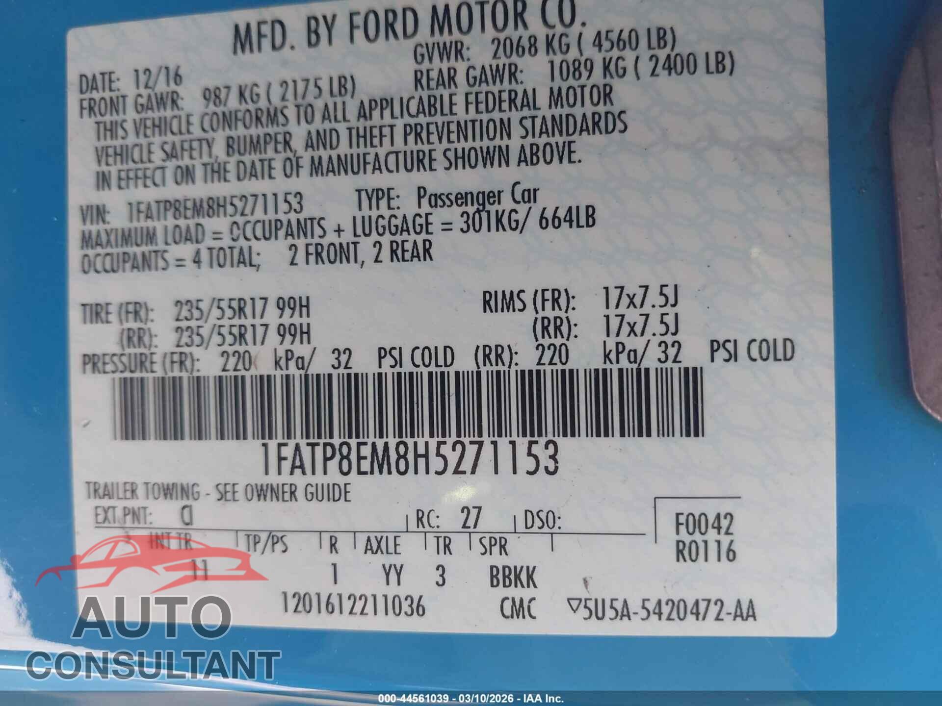 FORD MUSTANG 2017 - 1FATP8EM8H5271153
