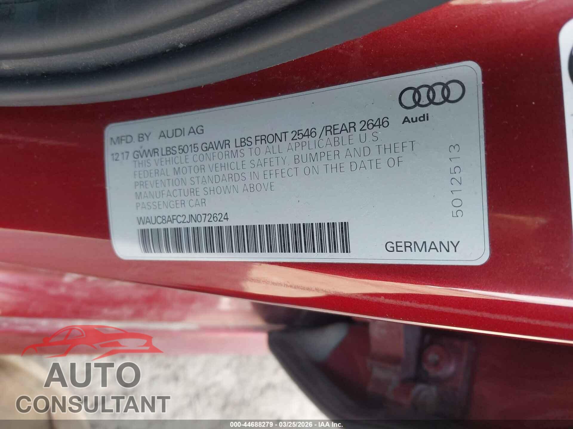 AUDI A6 2018 - WAUC8AFC2JN072624