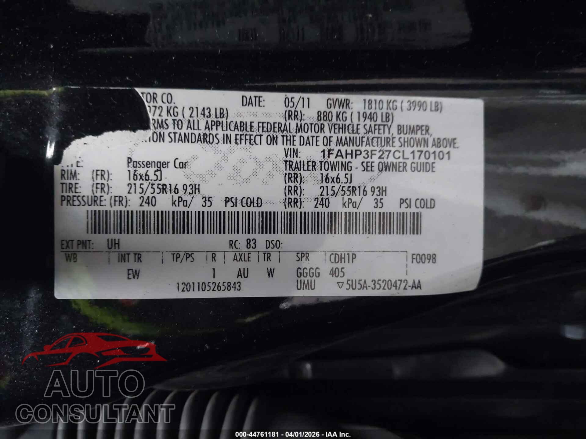 FORD FOCUS 2012 - 1FAHP3F27CL170101