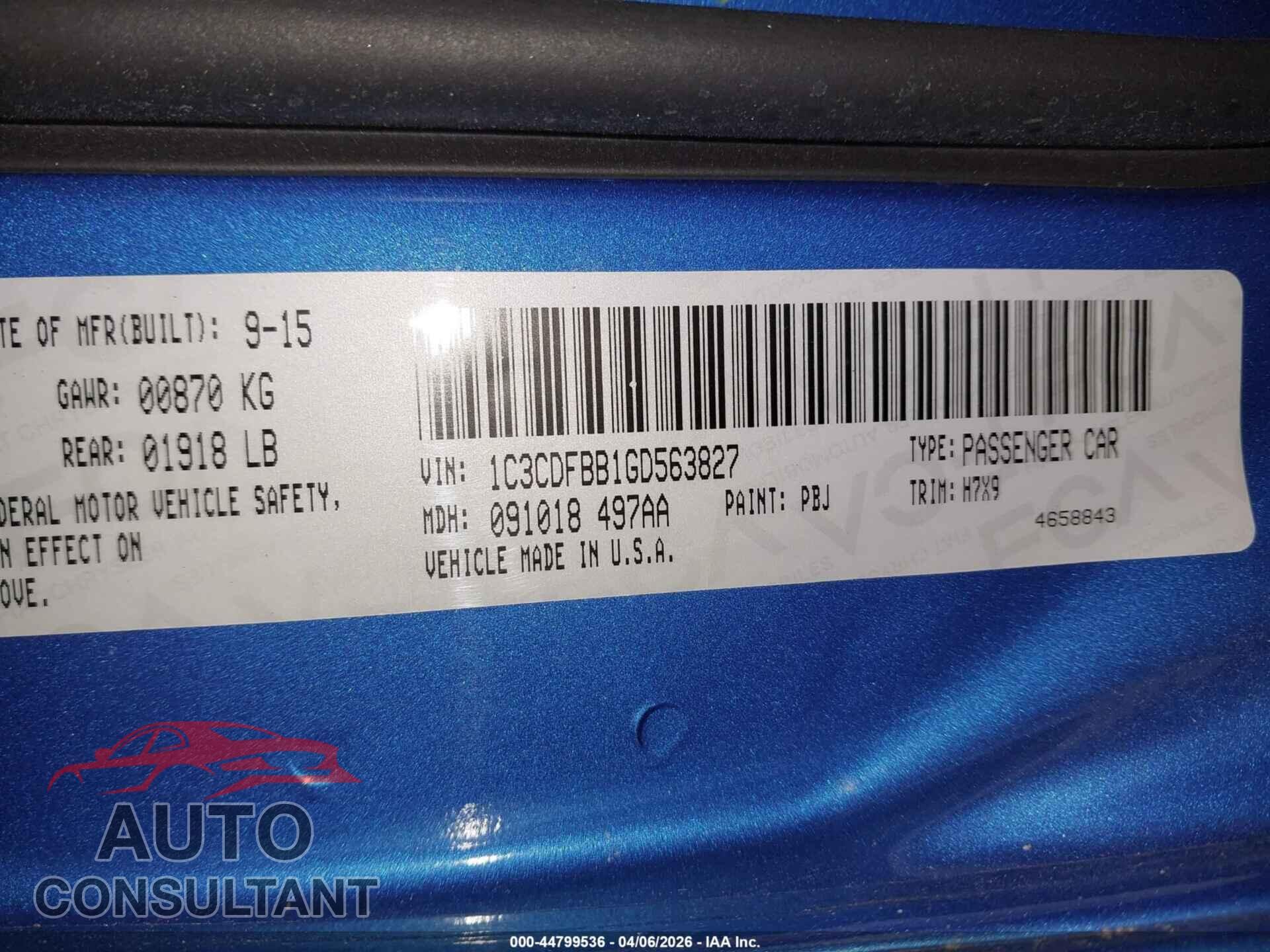 DODGE DART 2016 - 1C3CDFBB1GD563827