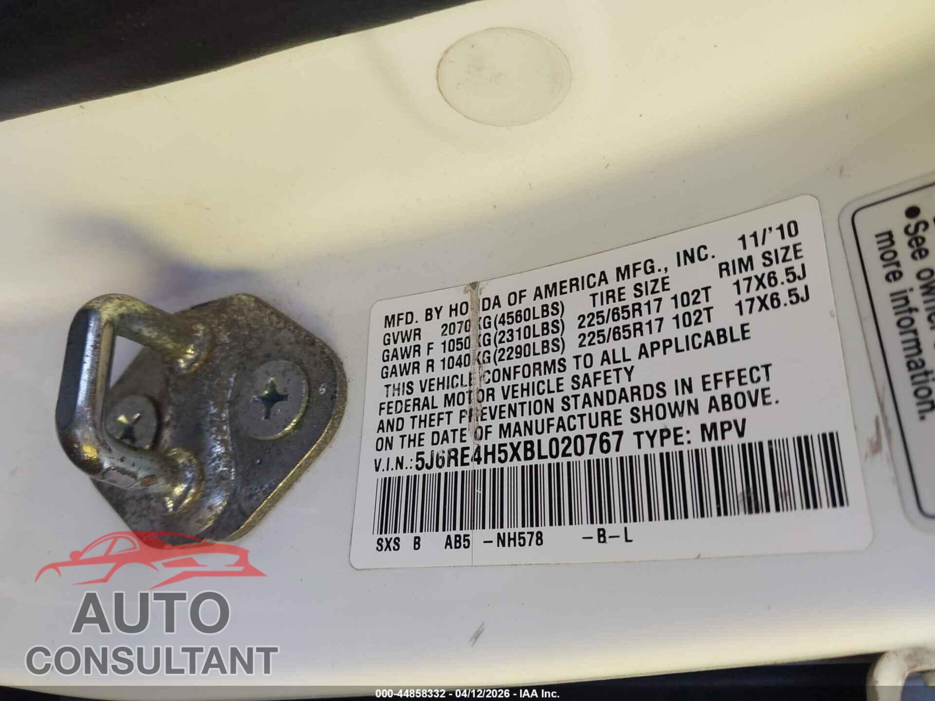 HONDA CR-V 2011 - 5J6RE4H5XBL020767