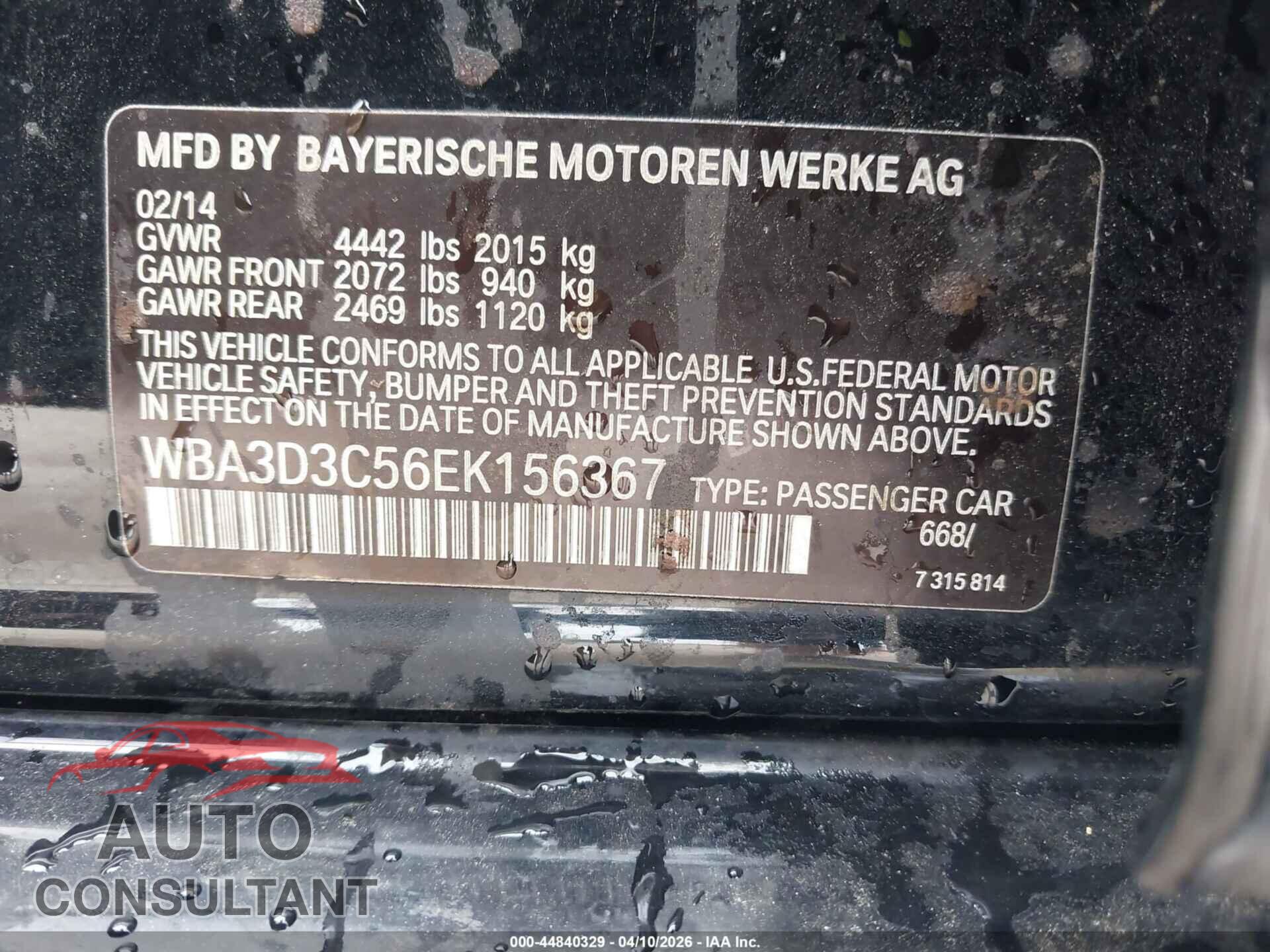 BMW 328D 2014 - WBA3D3C56EK156367