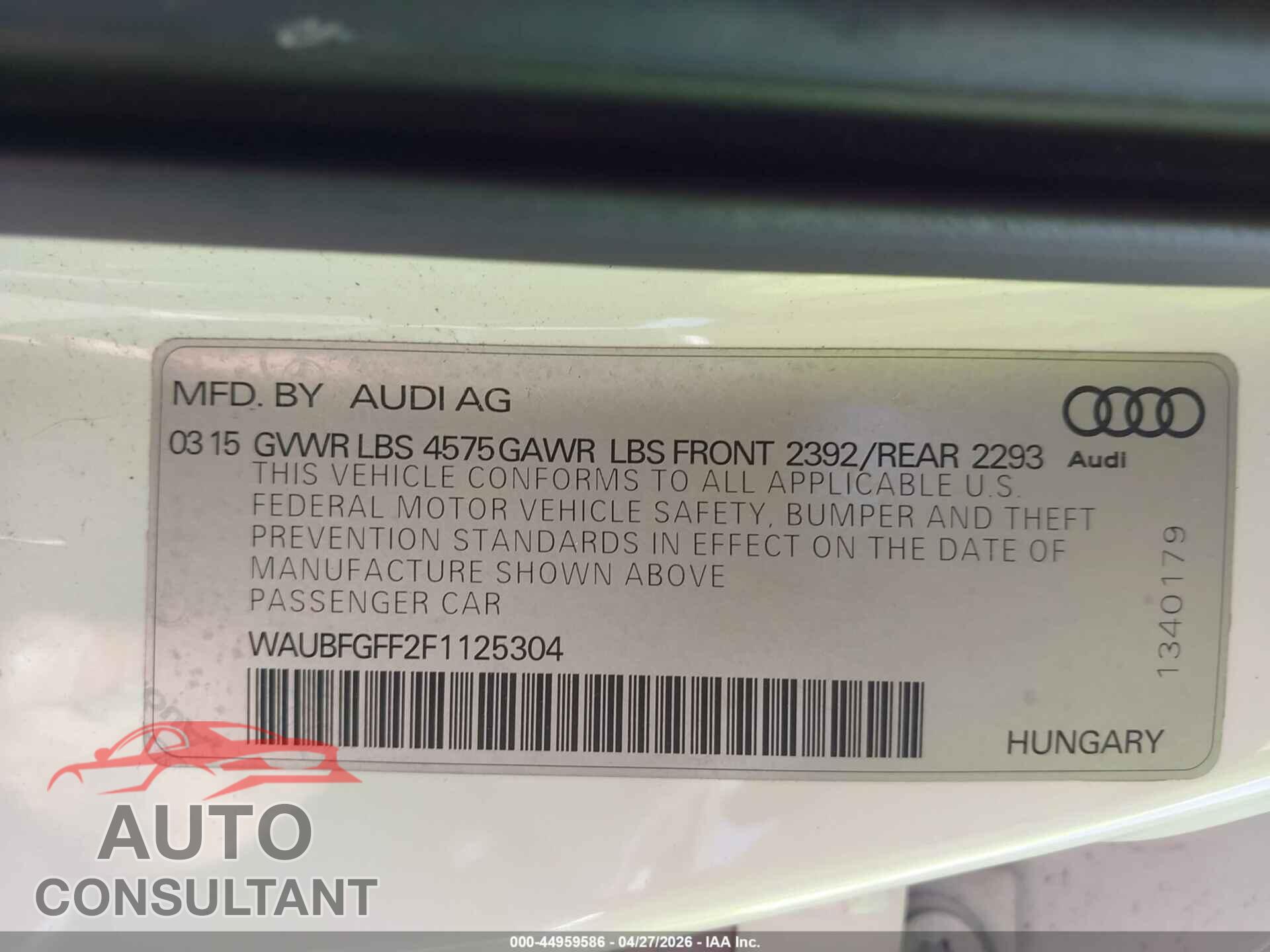 AUDI A3 2015 - WAUBFGFF2F1125304