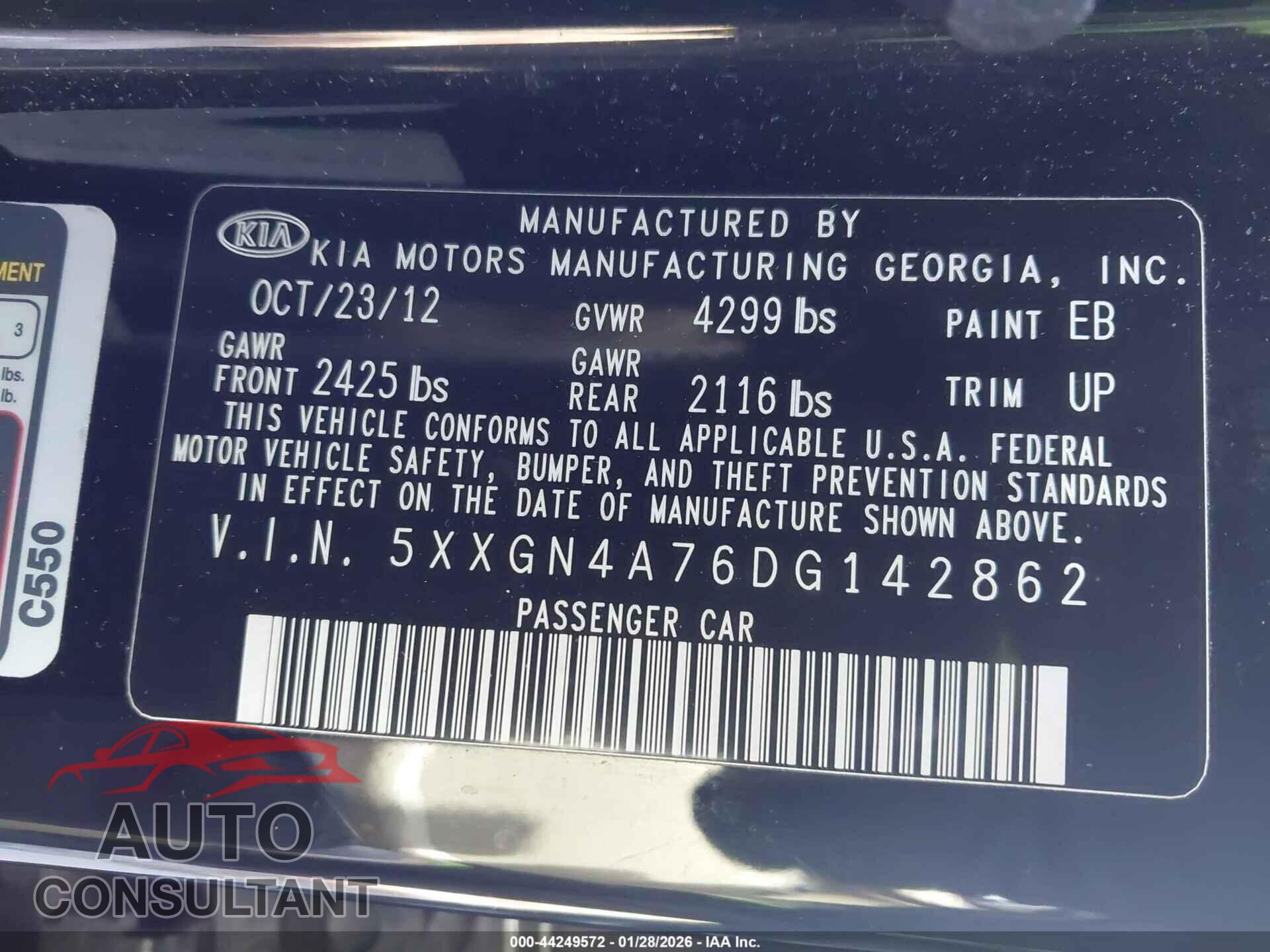 KIA OPTIMA 2013 - 5XXGN4A76DG142862