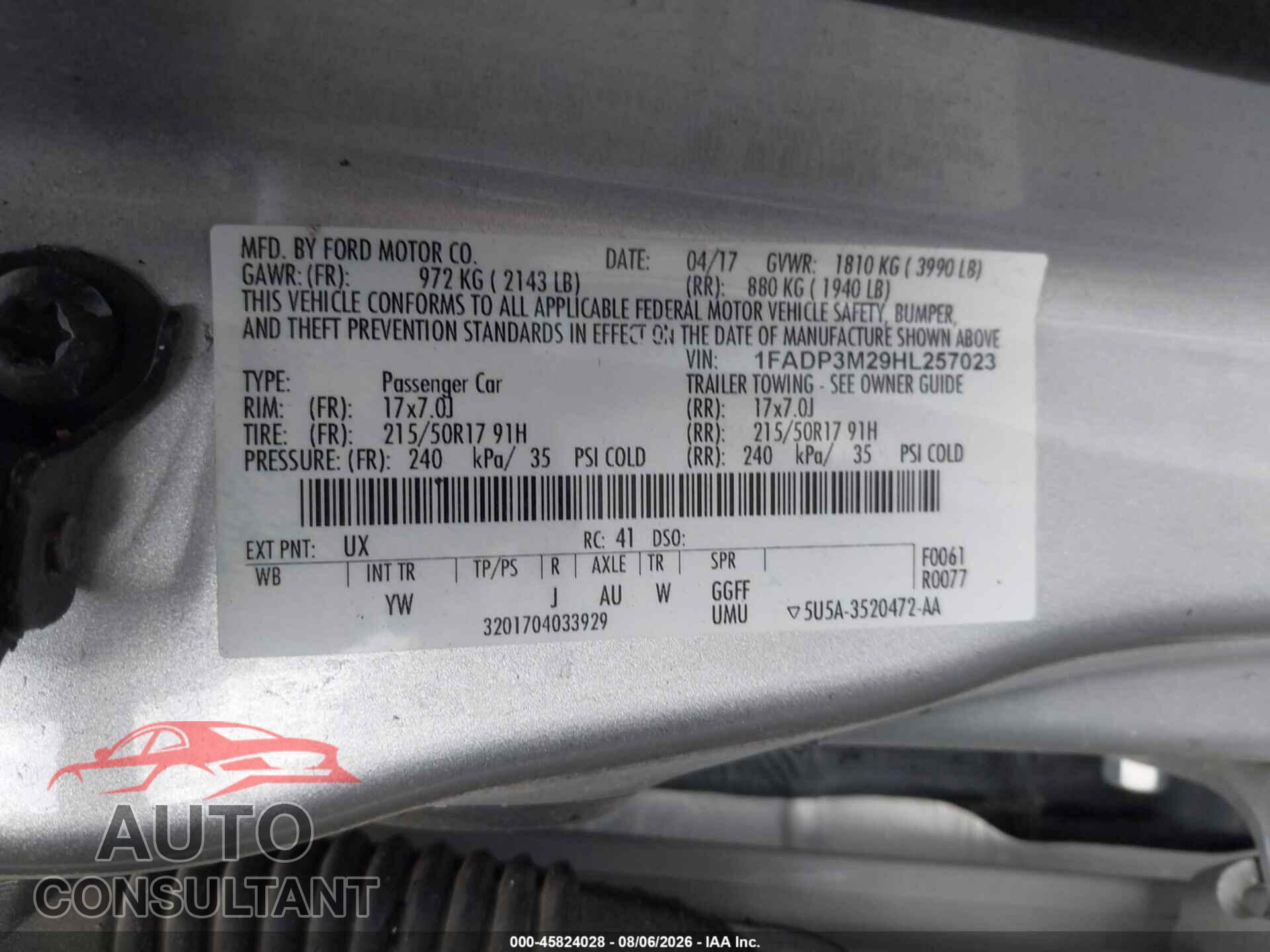 FORD FOCUS 2017 - 1FADP3M29HL257023