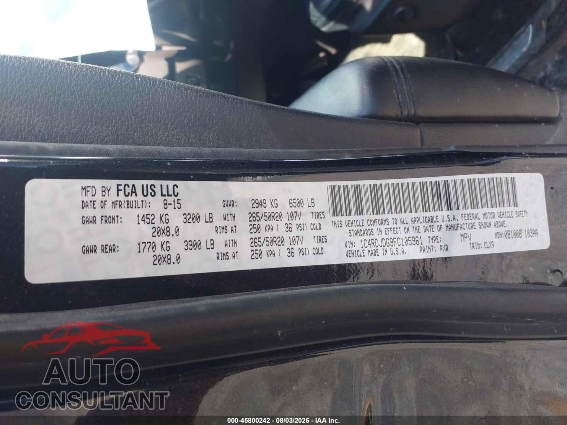 DODGE DURANGO 2015 - 1C4RDJDG9FC105961