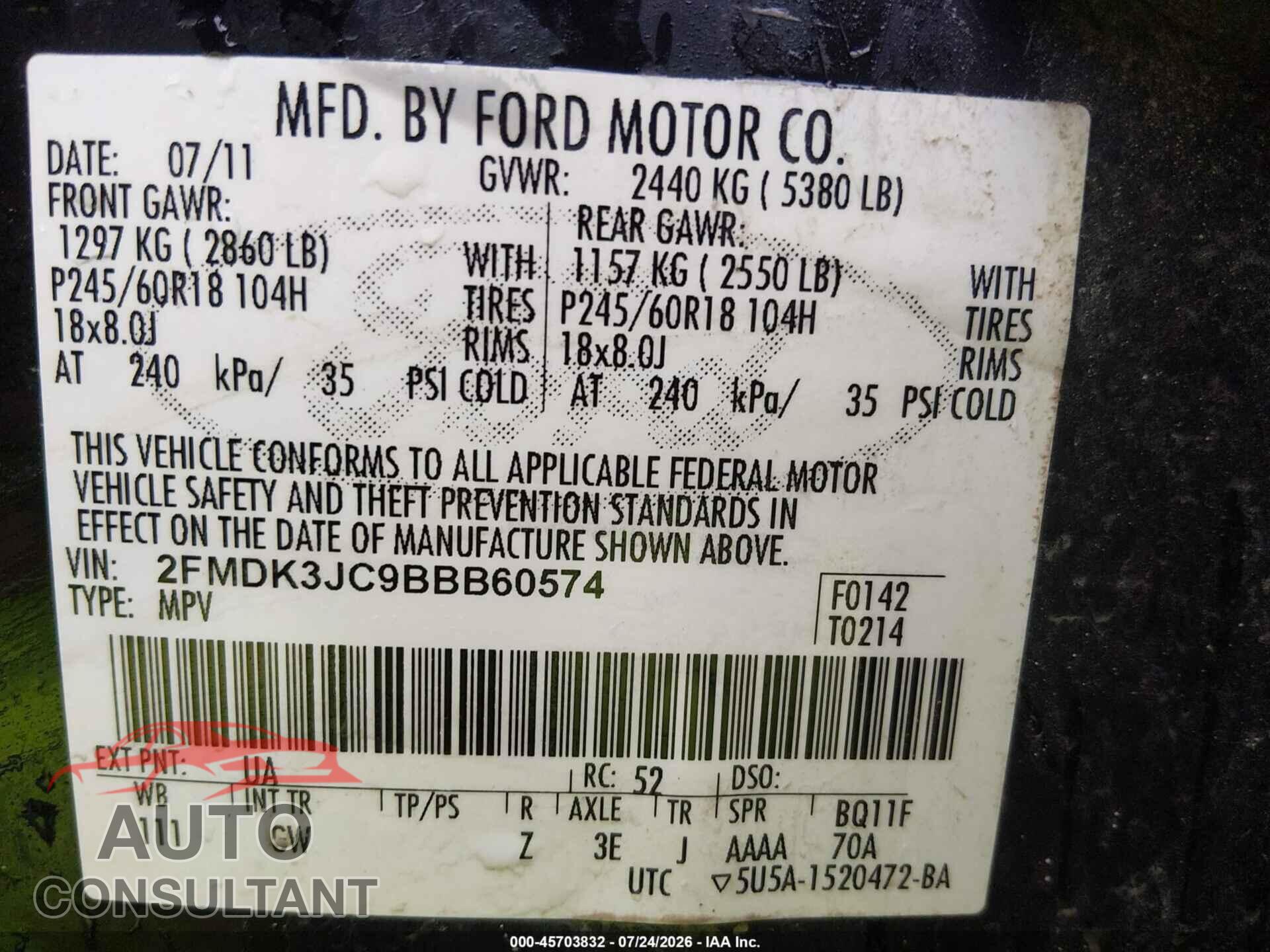 FORD EDGE 2011 - 2FMDK3JC9BBB60574