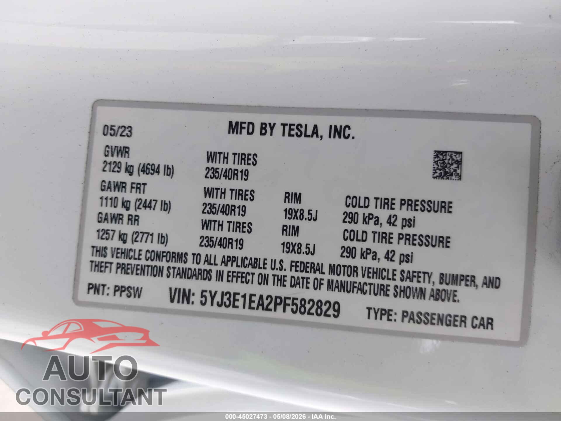 TESLA MODEL 3 2023 - 5YJ3E1EA2PF582829