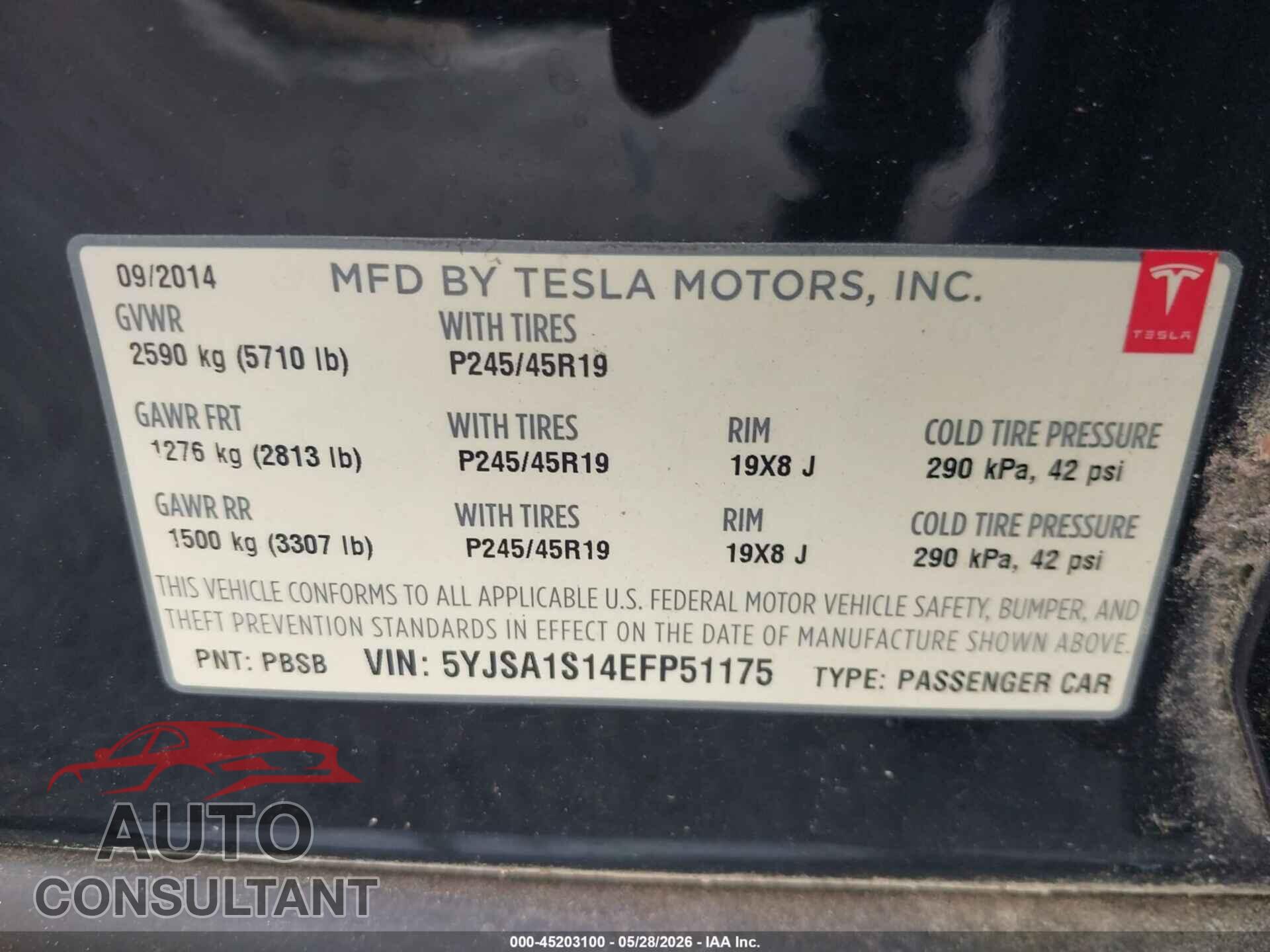 TESLA MODEL S 2014 - 5YJSA1S14EFP51175
