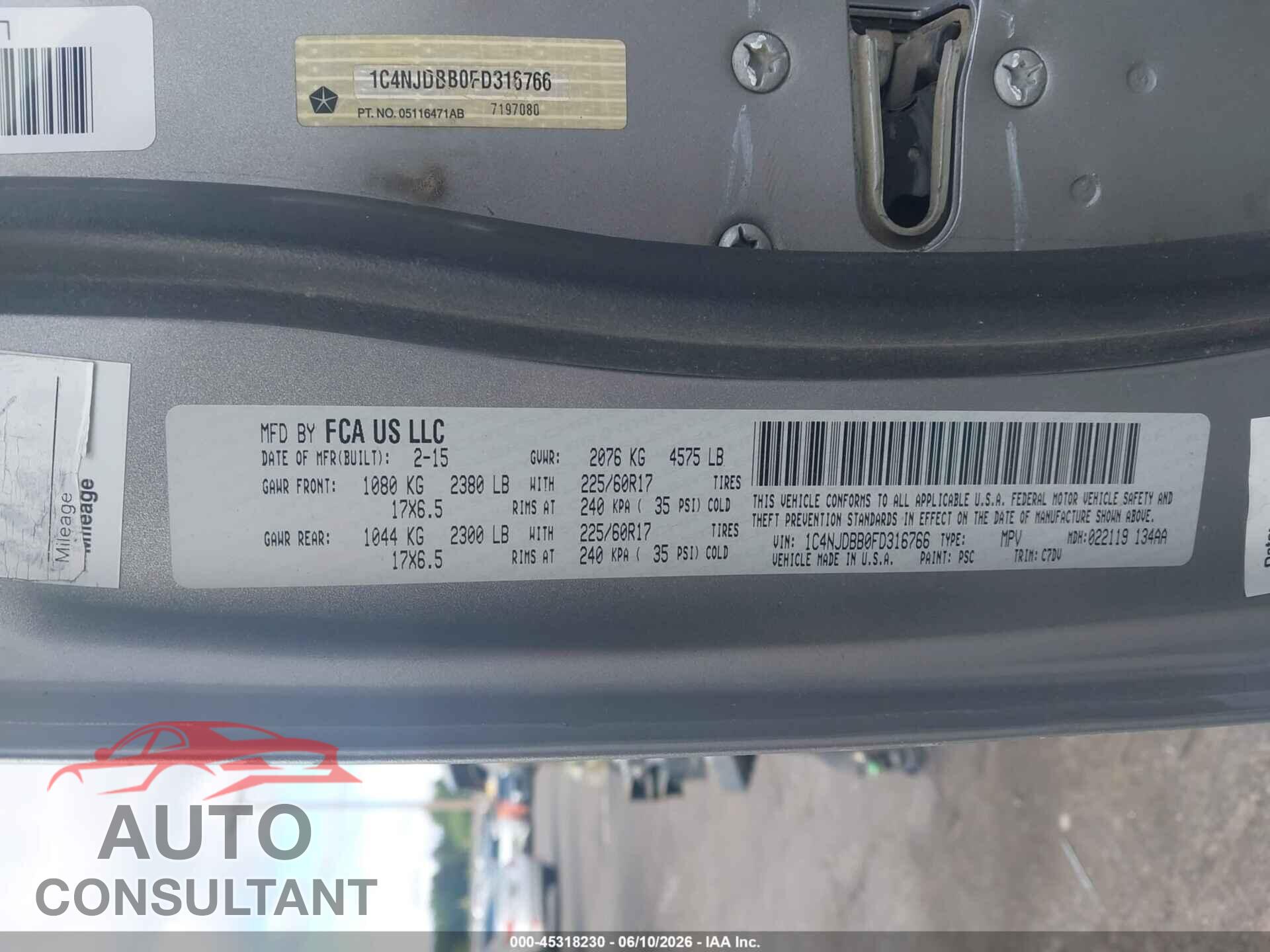 JEEP COMPASS 2015 - 1C4NJDBB0FD316766