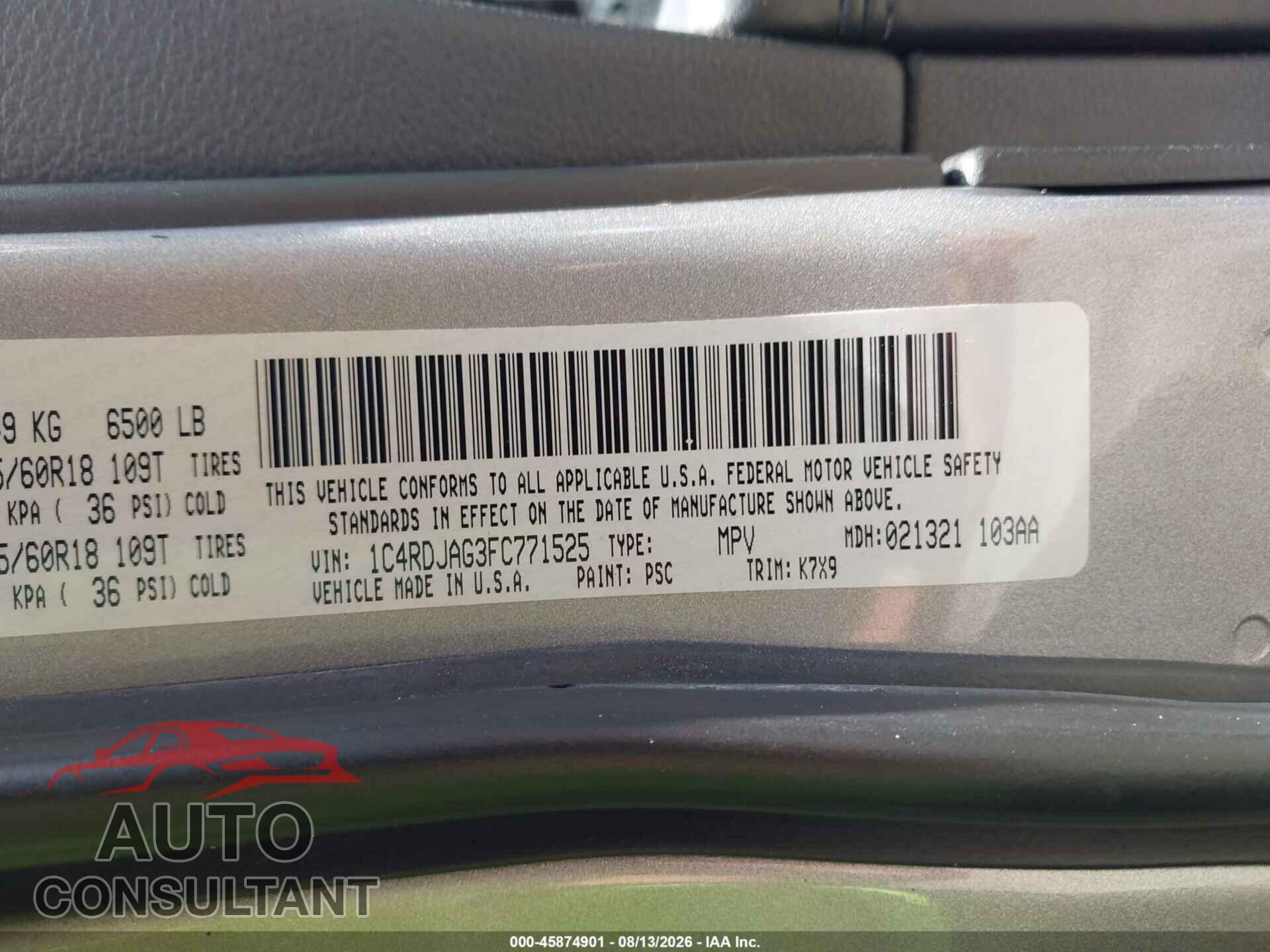 DODGE DURANGO 2015 - 1C4RDJAG3FC771525