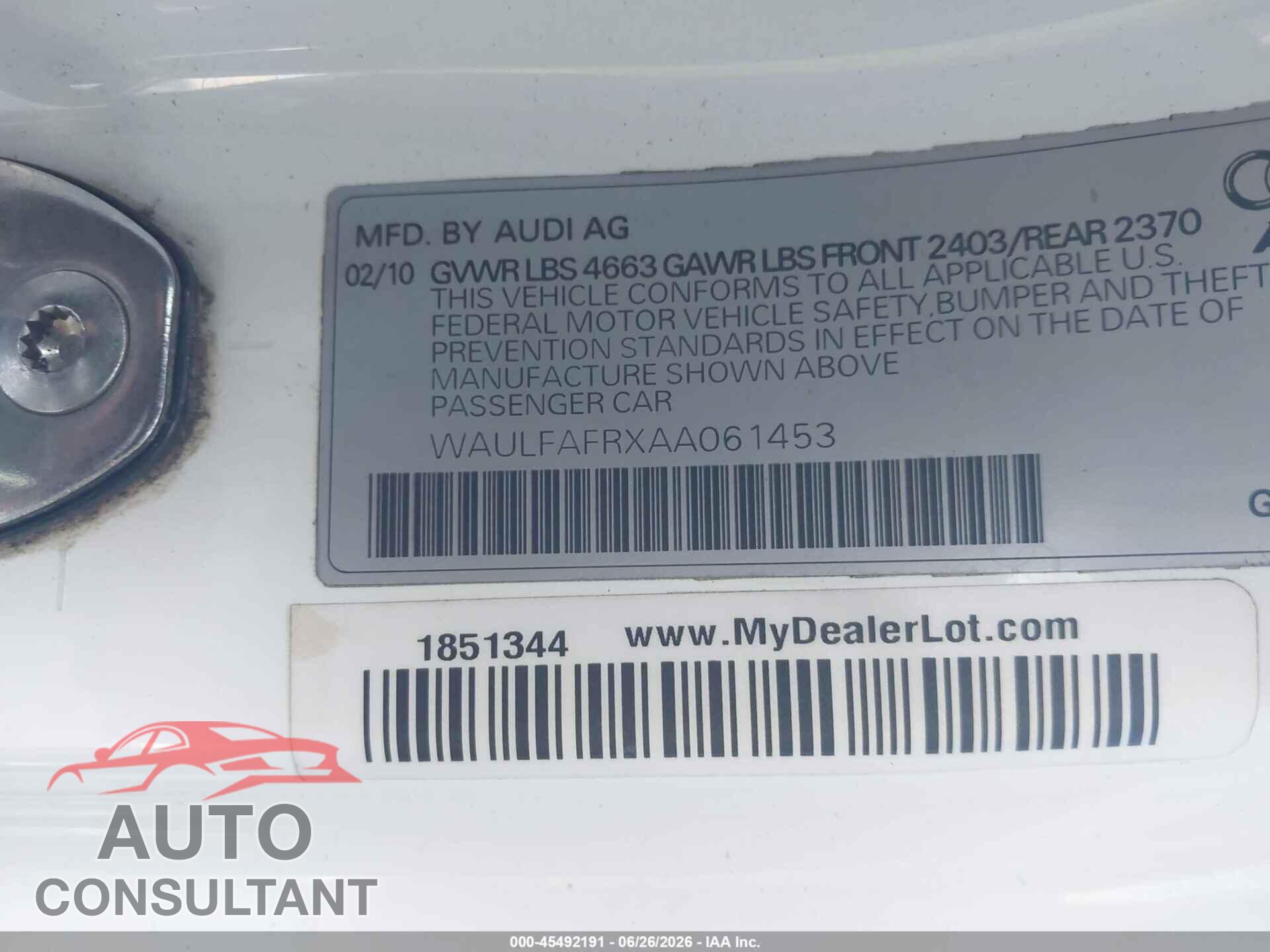 AUDI A5 2010 - WAULFAFRXAA061453