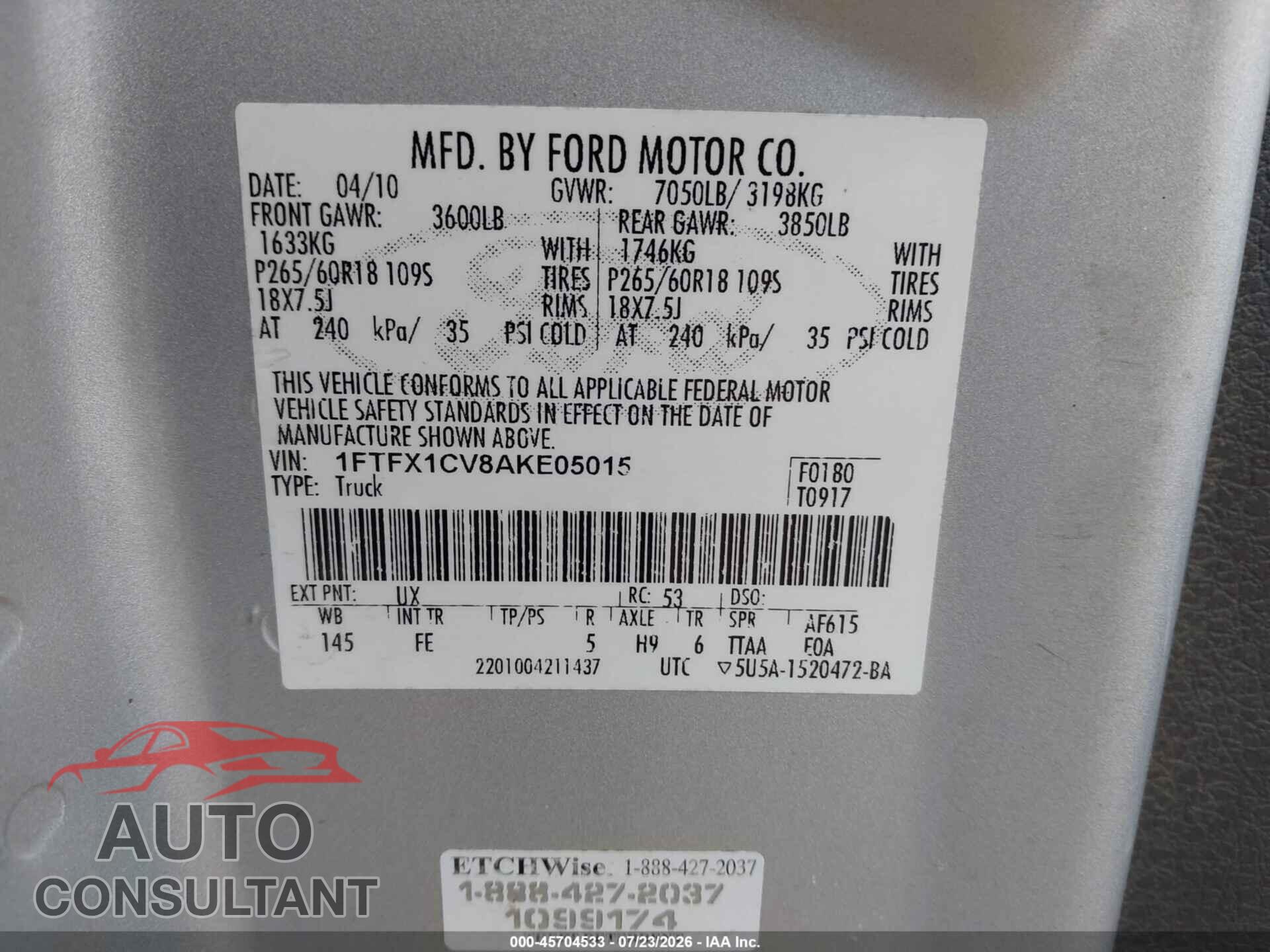 FORD F-150 2010 - 1FTFX1CV8AKE05015