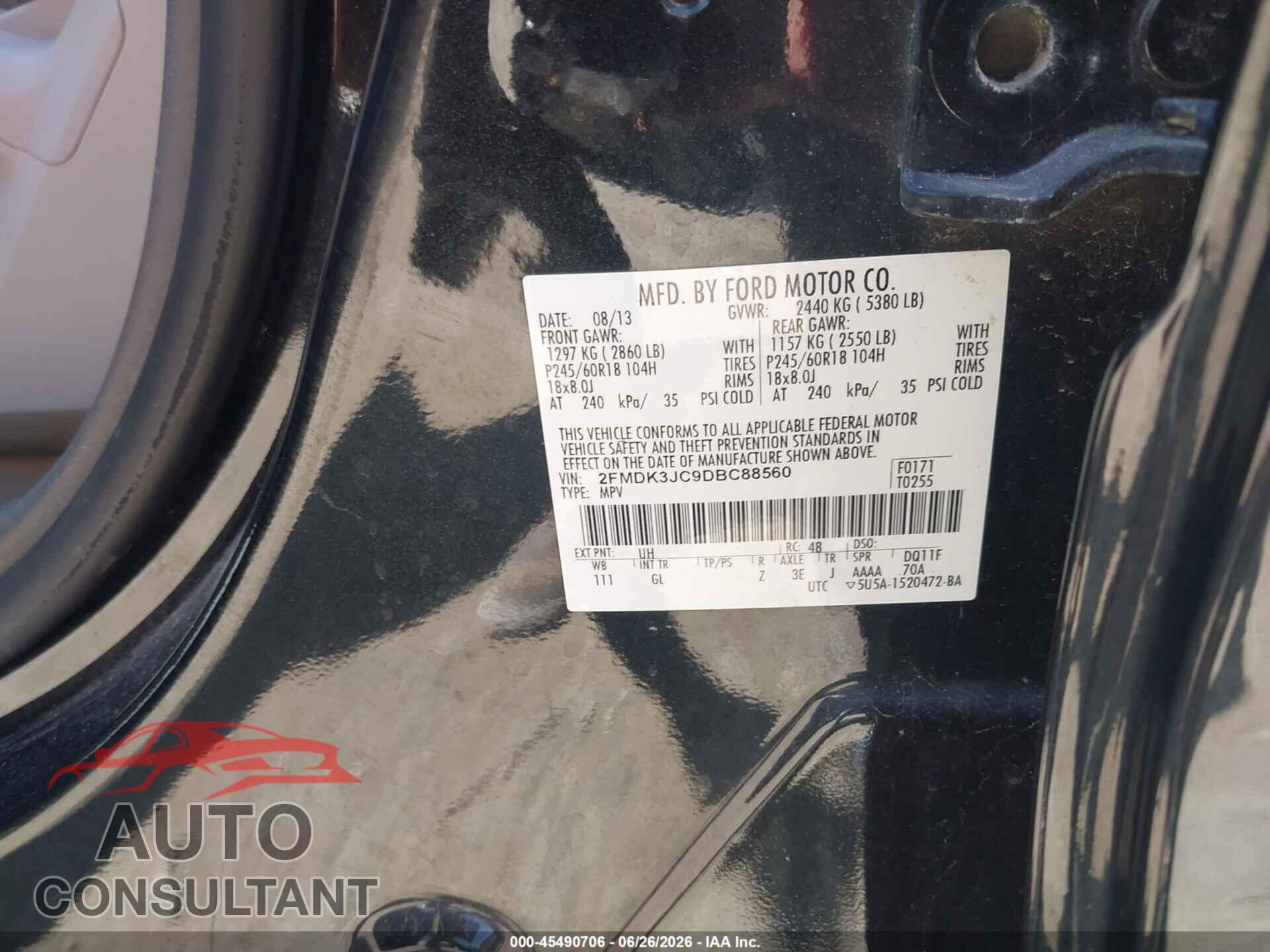 FORD EDGE 2013 - 2FMDK3JC9DBC88560