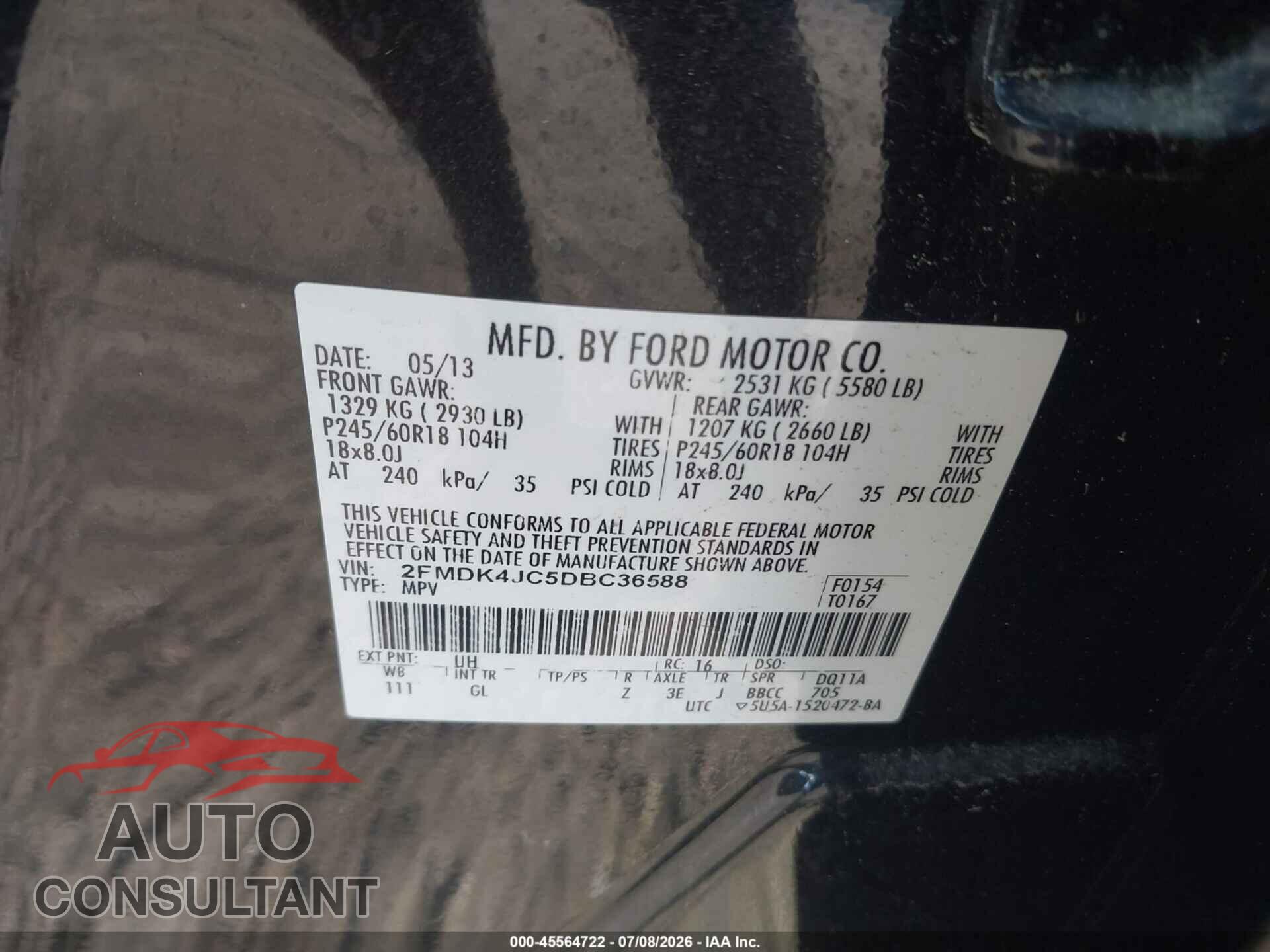 FORD EDGE 2013 - 2FMDK4JC5DBC36588