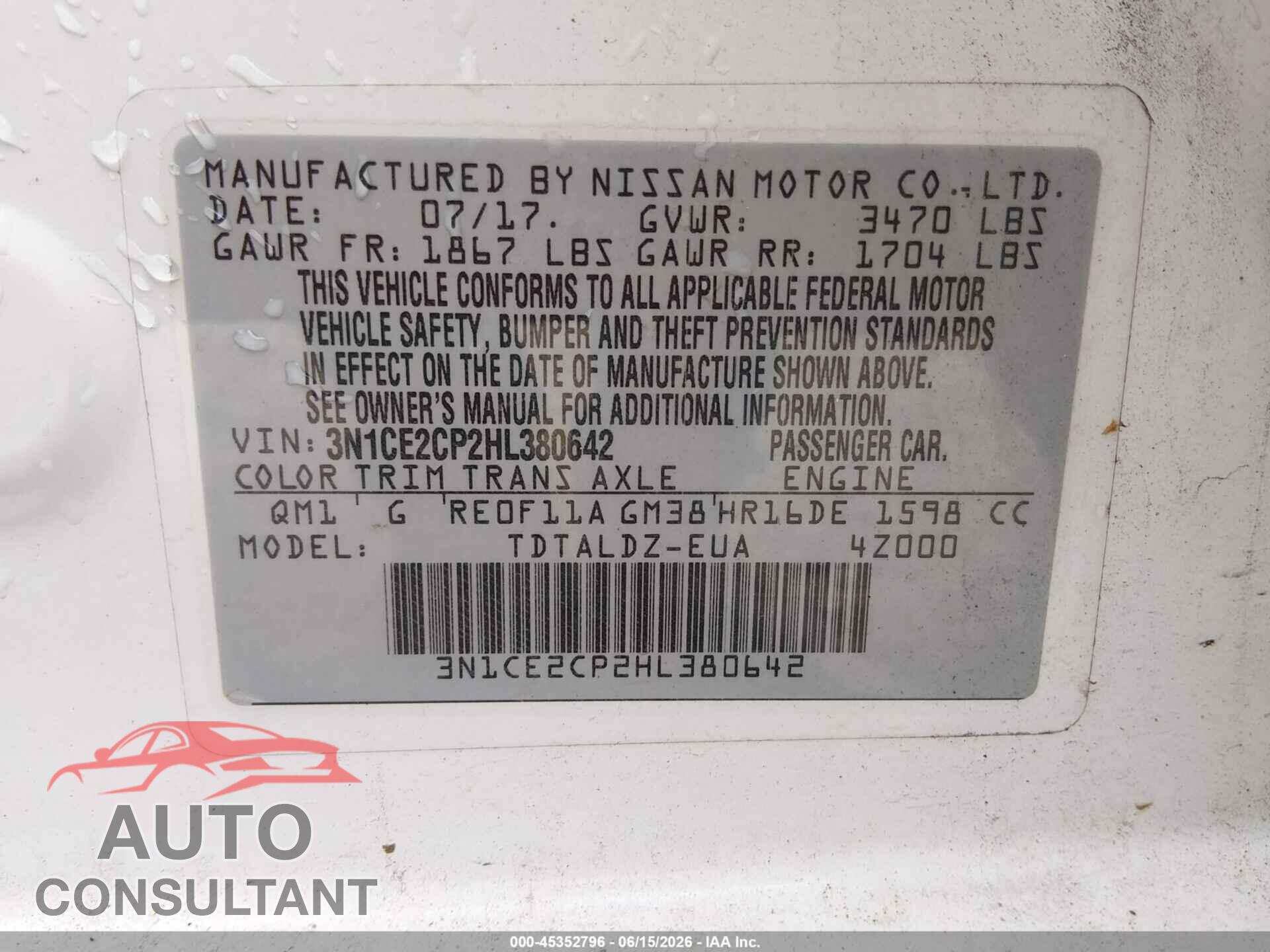 NISSAN VERSA NOTE 2017 - 3N1CE2CP2HL380642