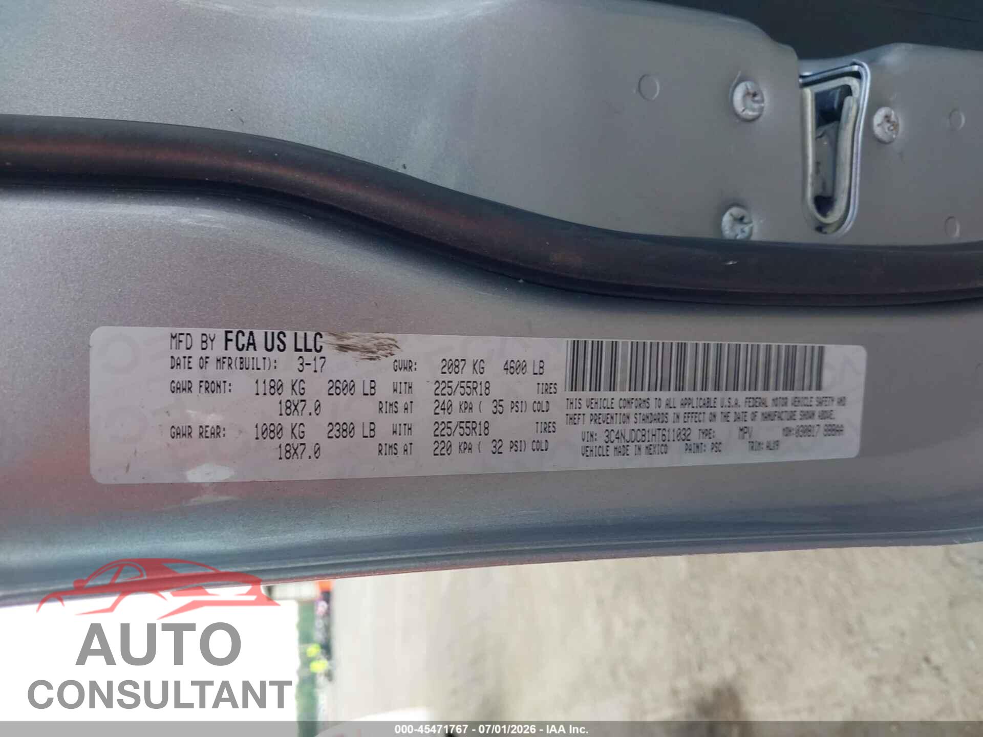 JEEP COMPASS 2017 - 3C4NJDCB1HT611032
