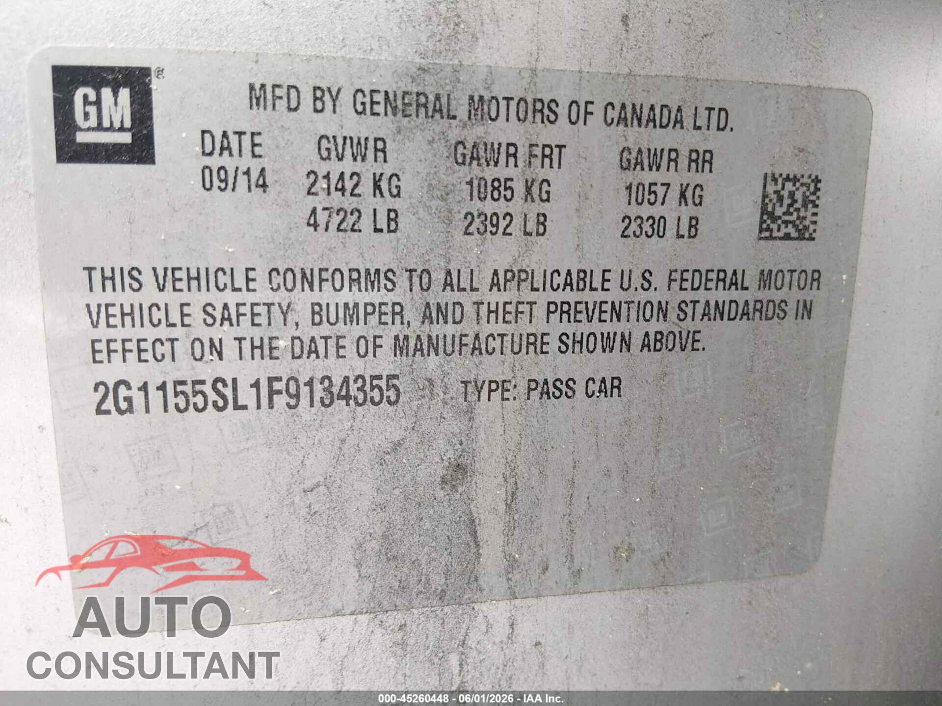CHEVROLET IMPALA 2015 - 2G1155SL1F9134355